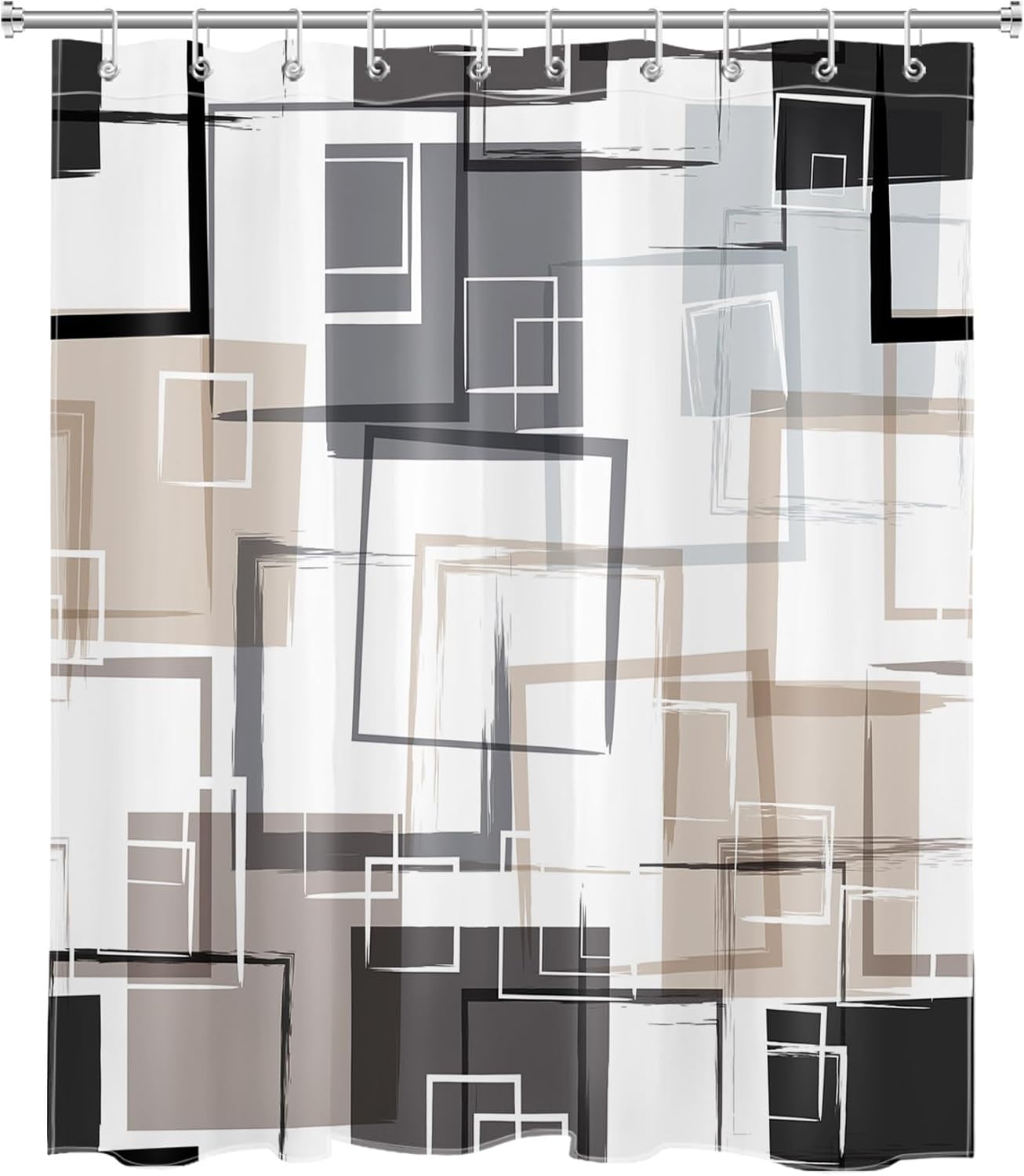 MEUNEAR Black and Tan Geometric Shower Curtain Set 1