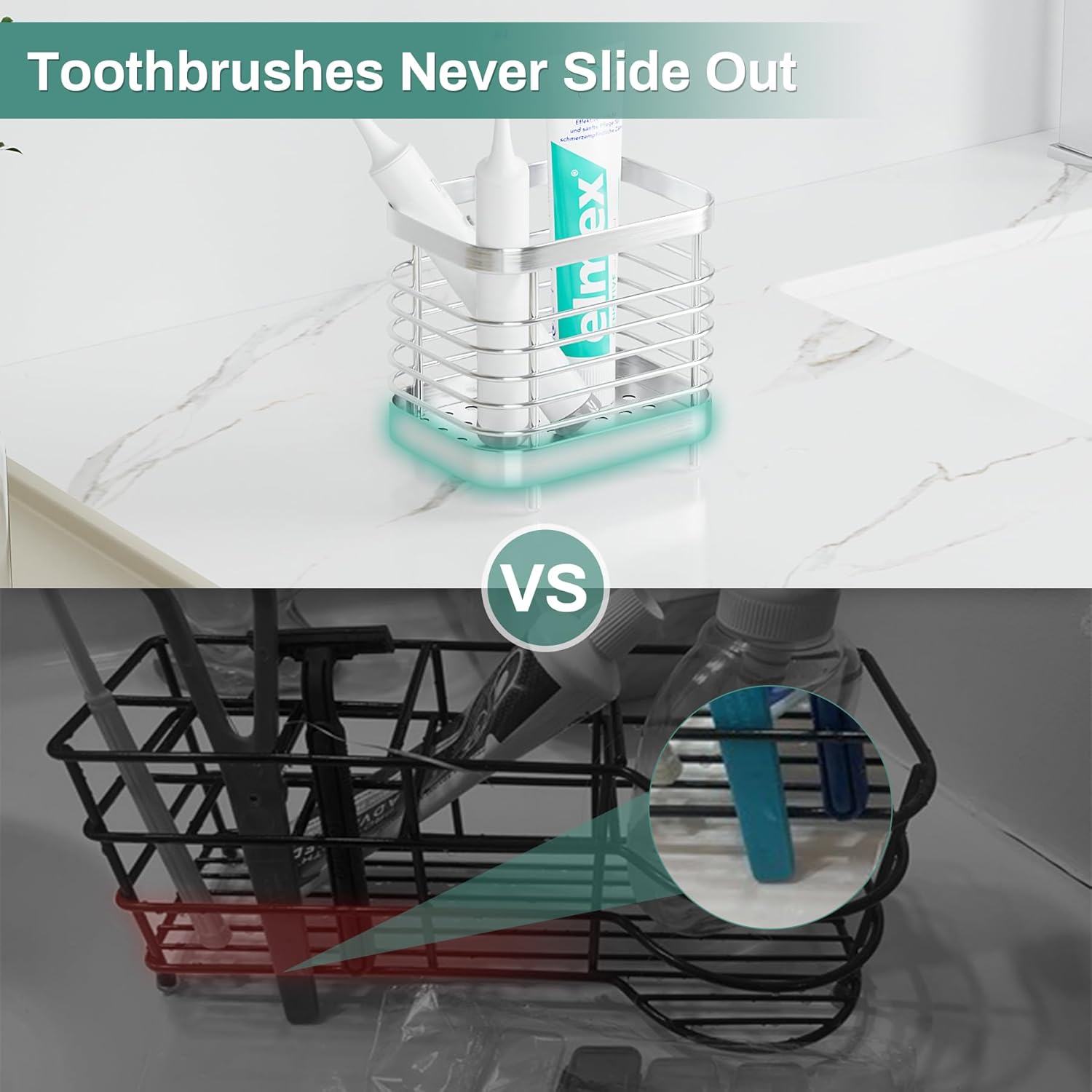 Stainless Steel Shower Toothbrush Holder with Drainage