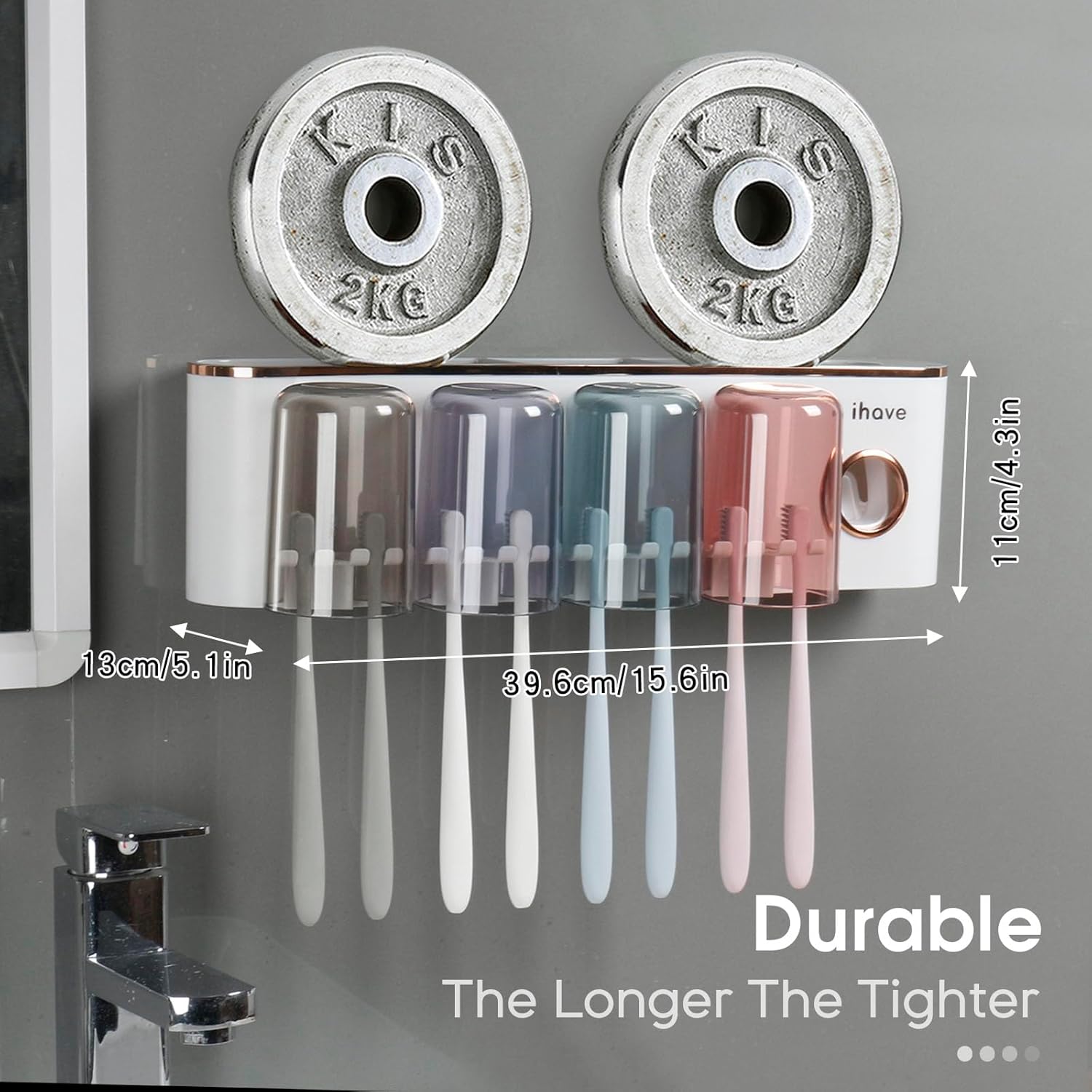 iHave Toothbrush Holder with Toothpaste Dispenser Wall Mount Bathroom Decor