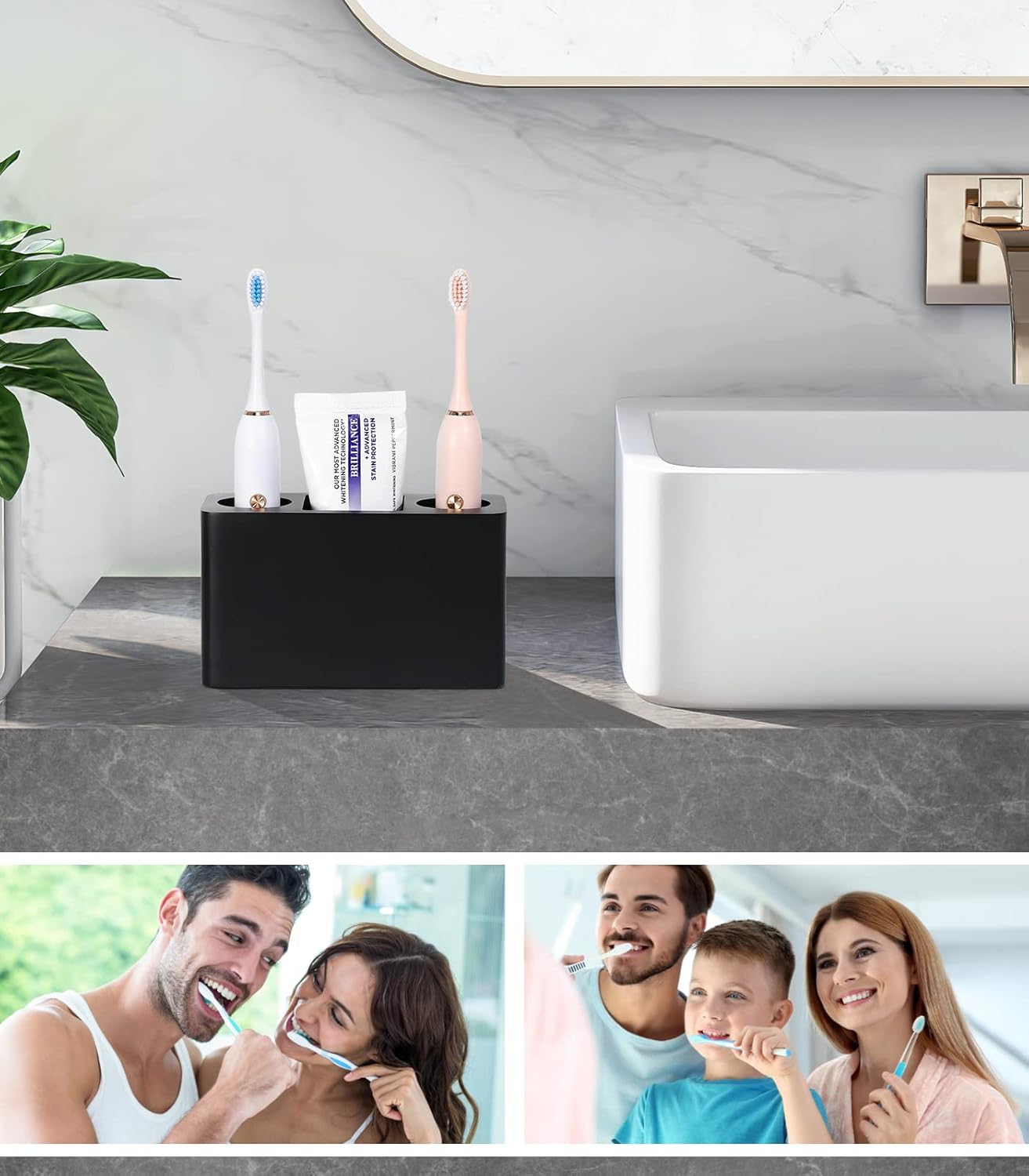 Luxspire Toothbrush Holder - Black 3 Slots