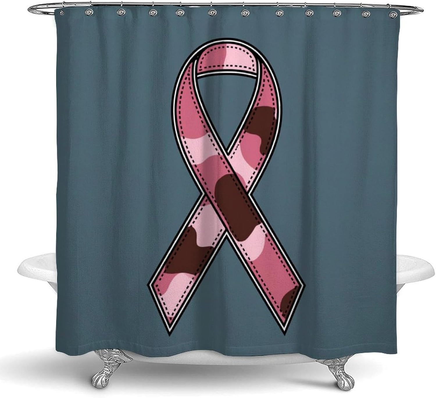 OXJOIIS Pink Ribbon Breast Cancer Awareness Shower Curtain with 12 Hooks 72x72 Inch