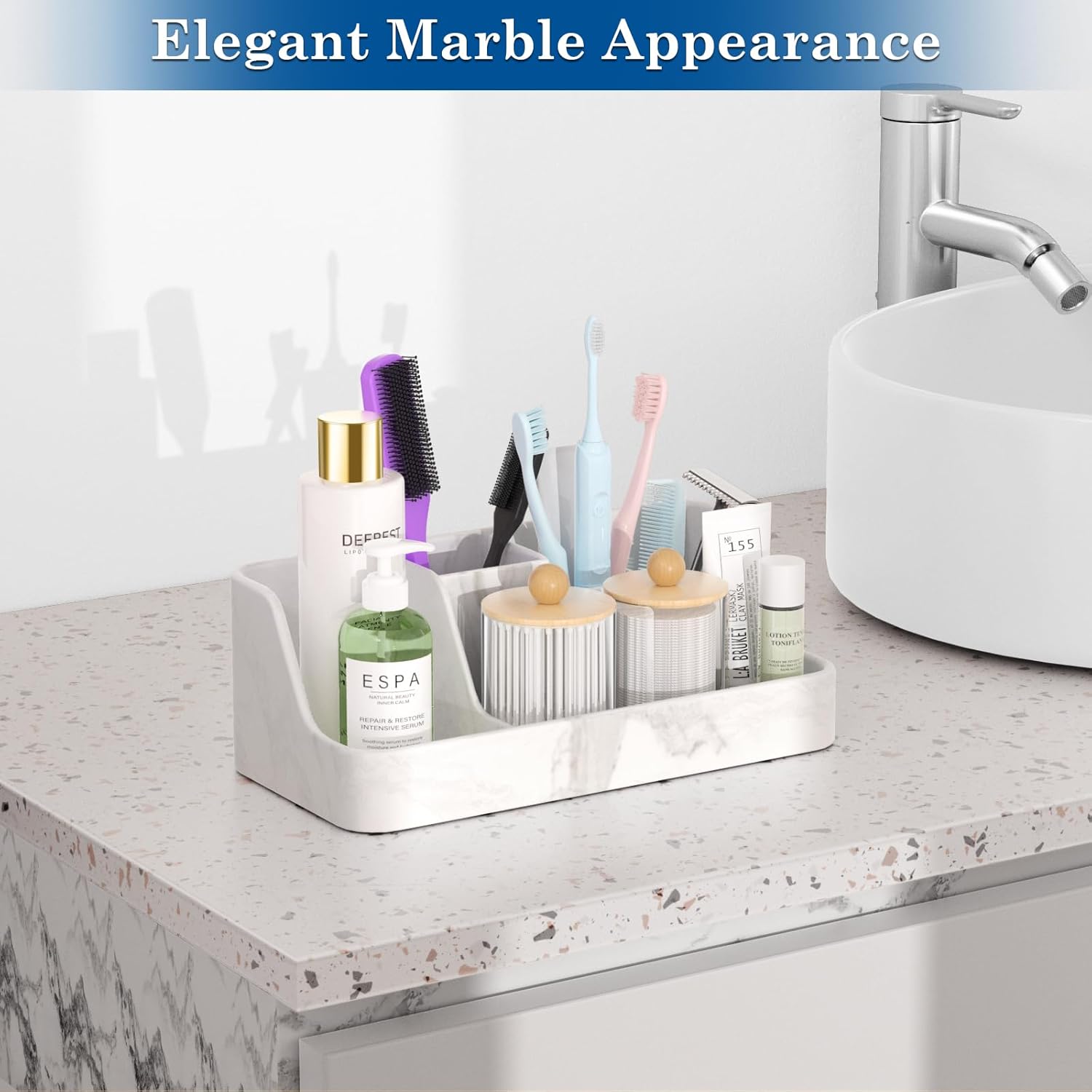 Polinook Marble Bathroom Countertop Organizer
