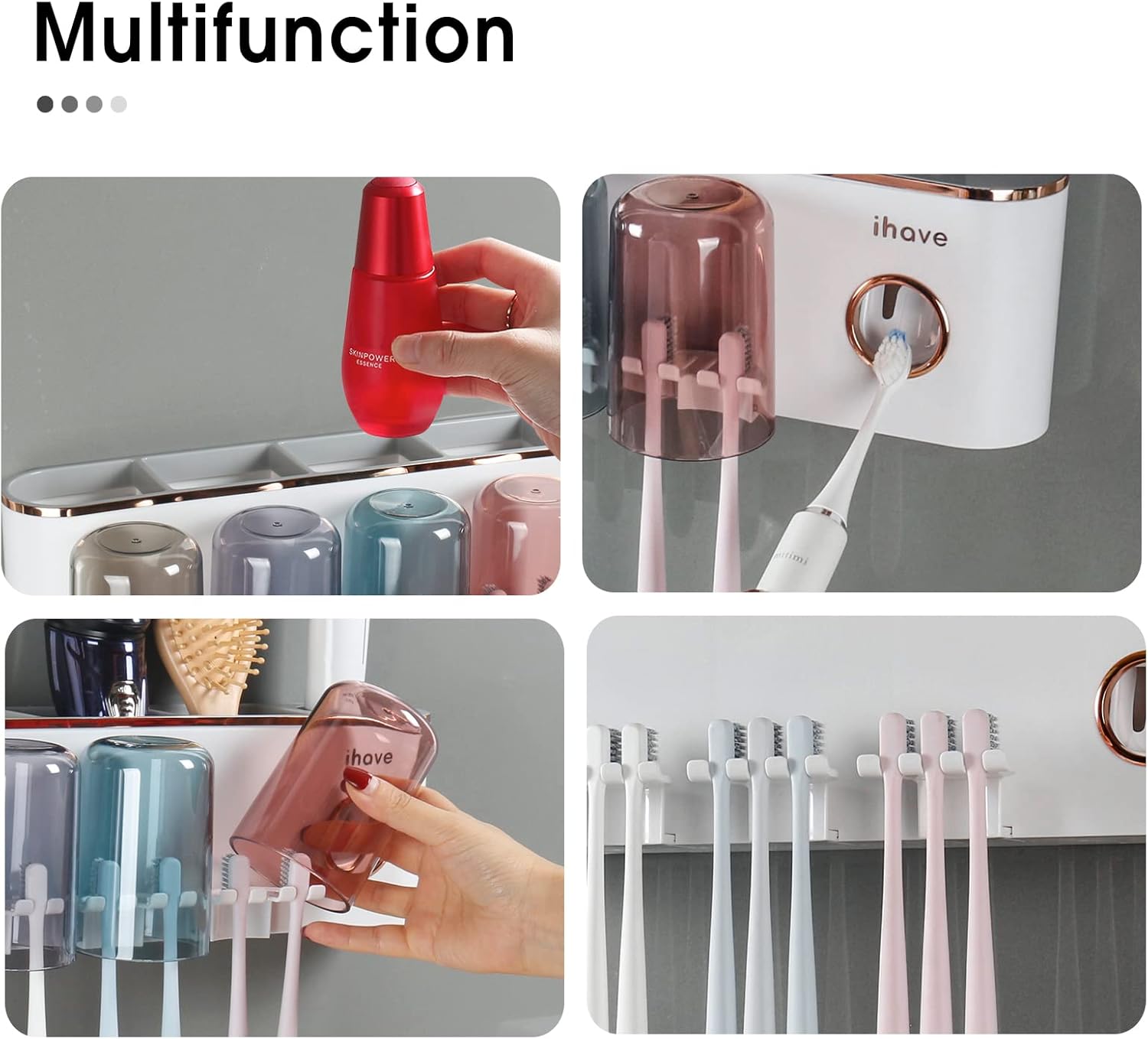 iHave Toothbrush Holder with Toothpaste Dispenser Wall Mount Bathroom Decor