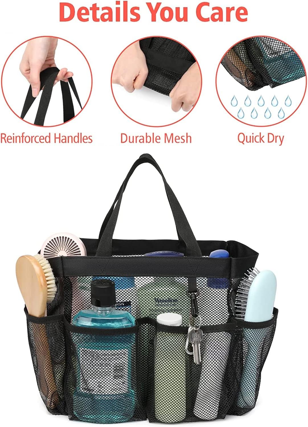 Mesh Shower Caddy Basket with Handle - Black