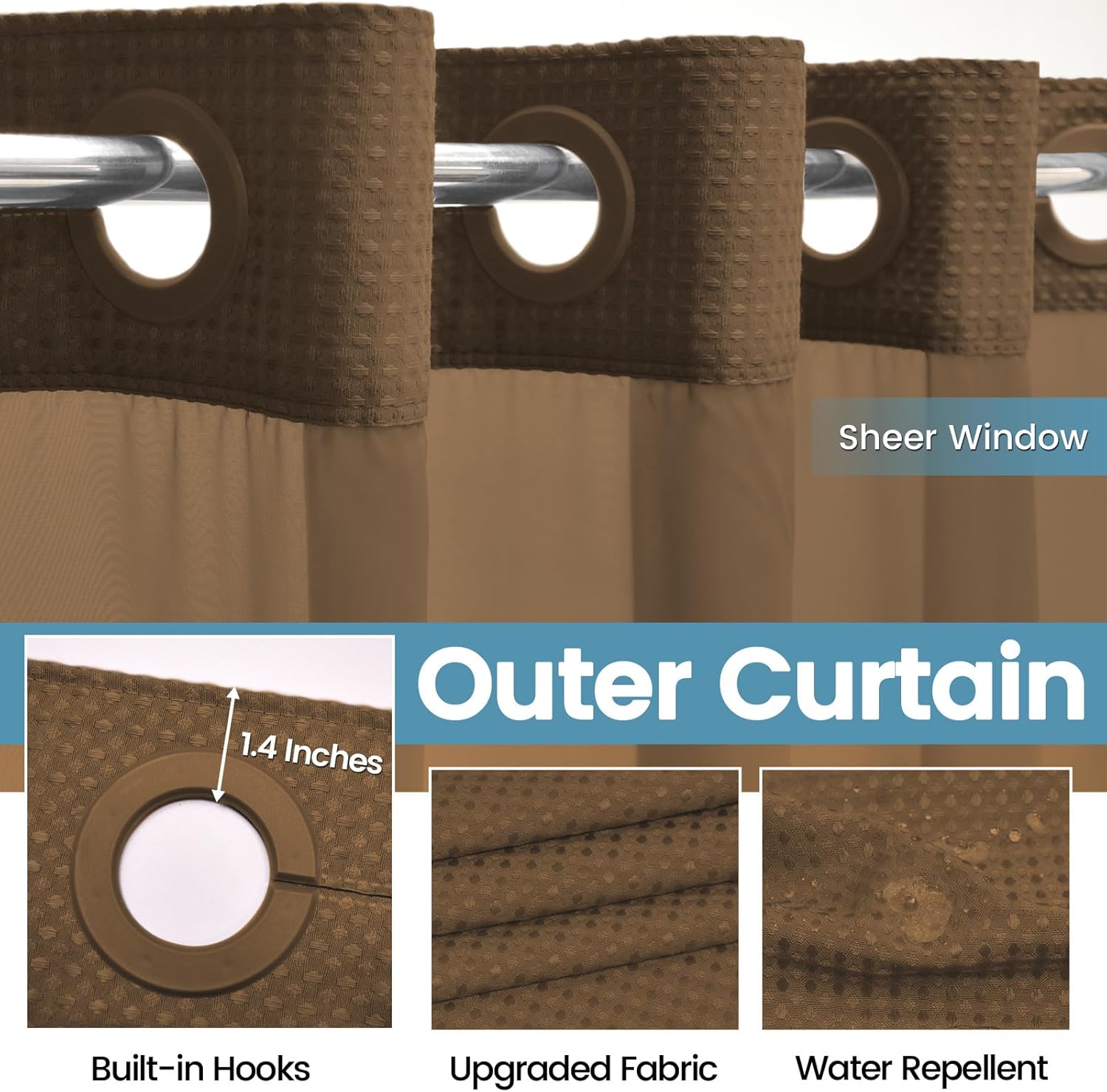 EUTXL Brown Waffle Shower Curtain with Snap Liner