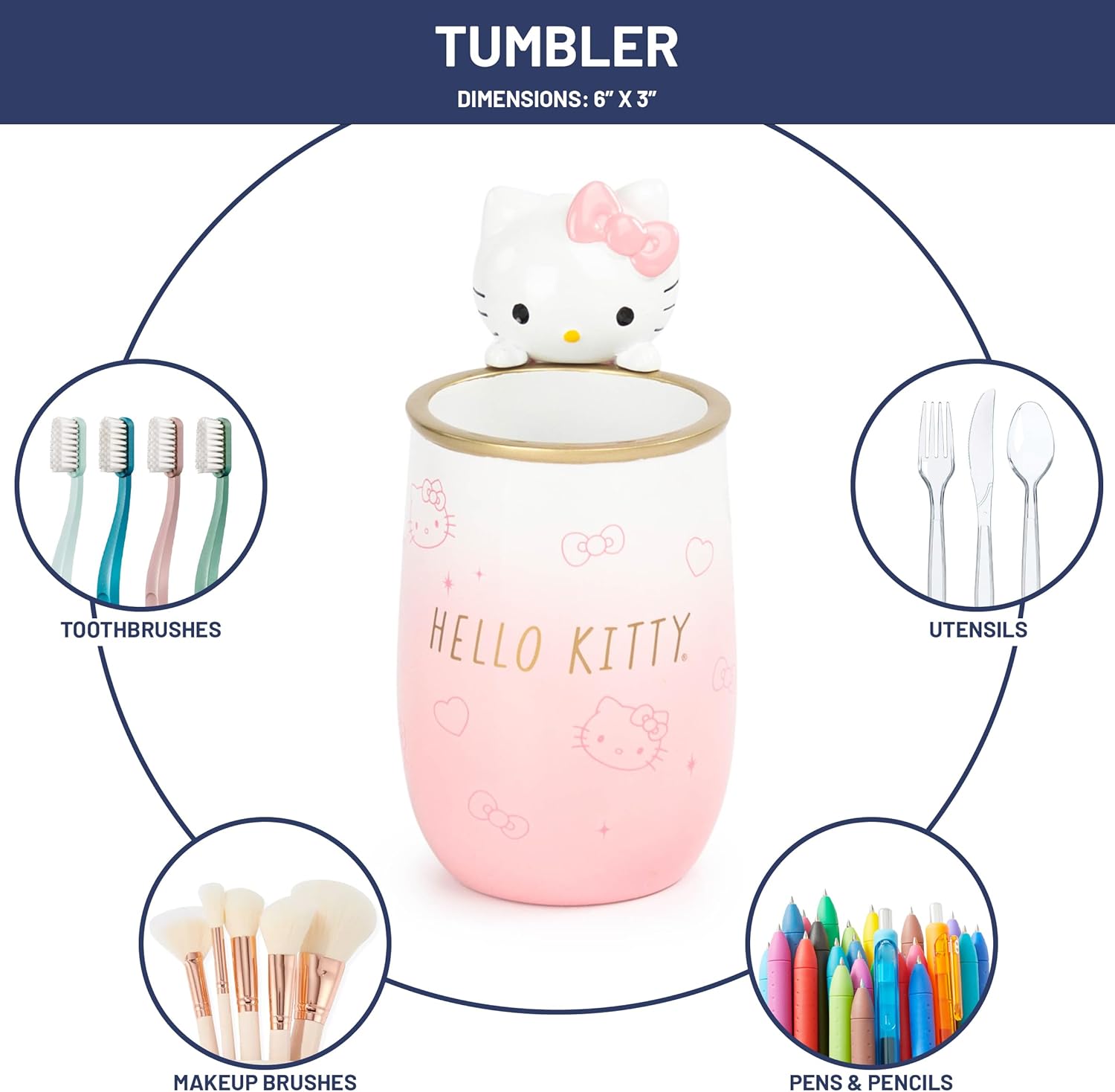 Hello Kitty Tumbler - Pink Resin Toothbrush Holder with Charm