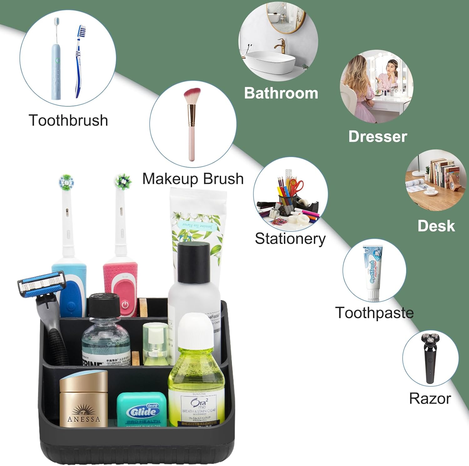 Chintu 6 Slots Toothbrush Holder with Drainage Anti-Slip and Detachable Design