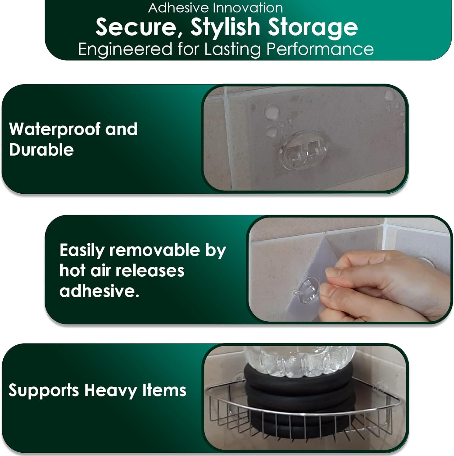 Jovware Adhesive Shower Caddy Hooks - 6 Pack Strong Transparent Flat Hooks