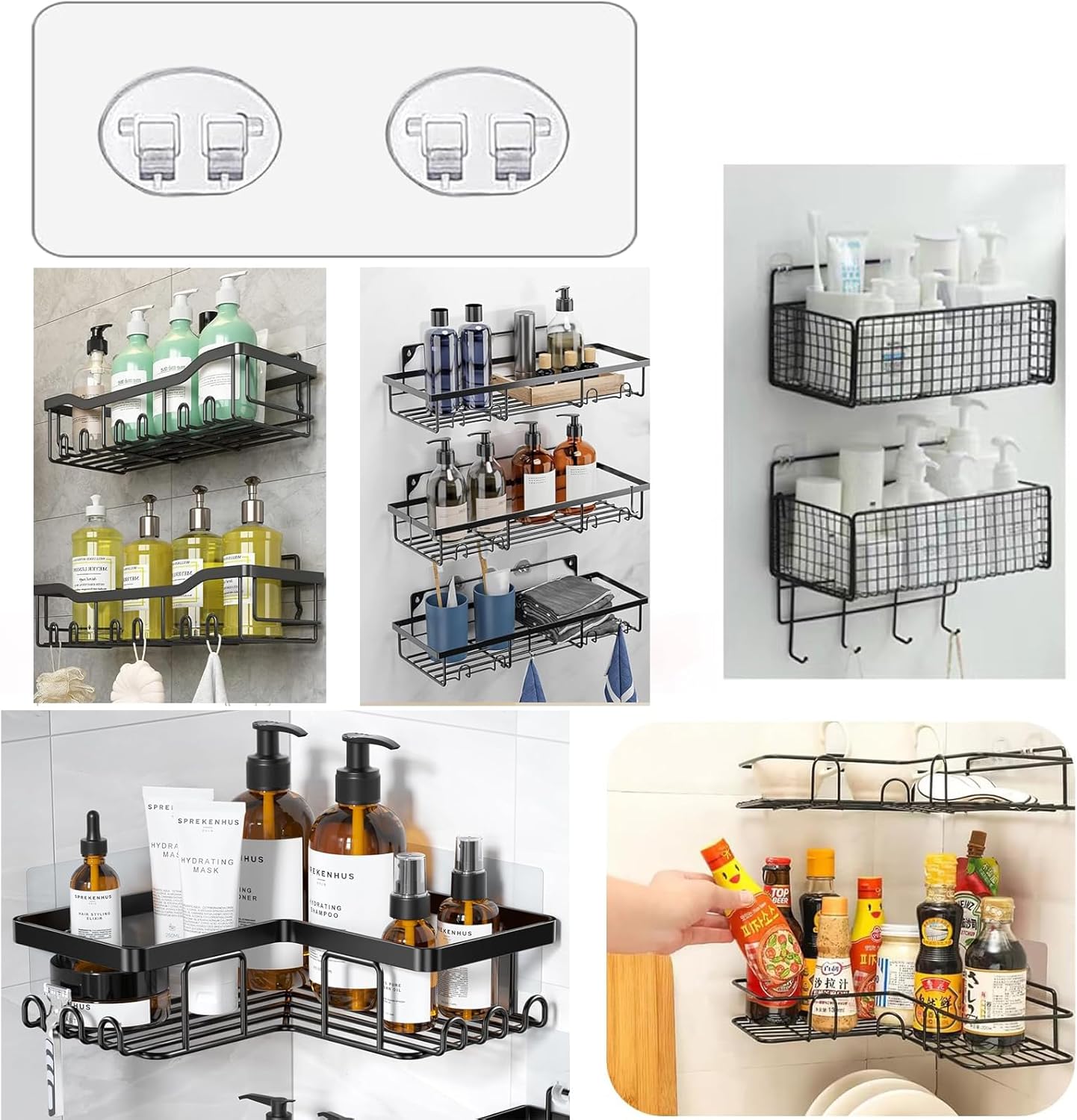 CIFIRRET 8 Pcs Shower Caddie Adhesive Hooks No Drilling
