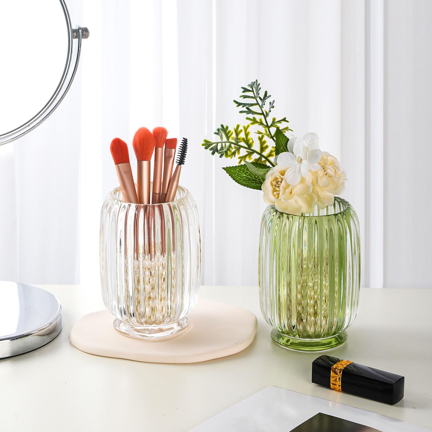 VanEnjoy Clear Glass Toothbrush Holder with Stripe Design