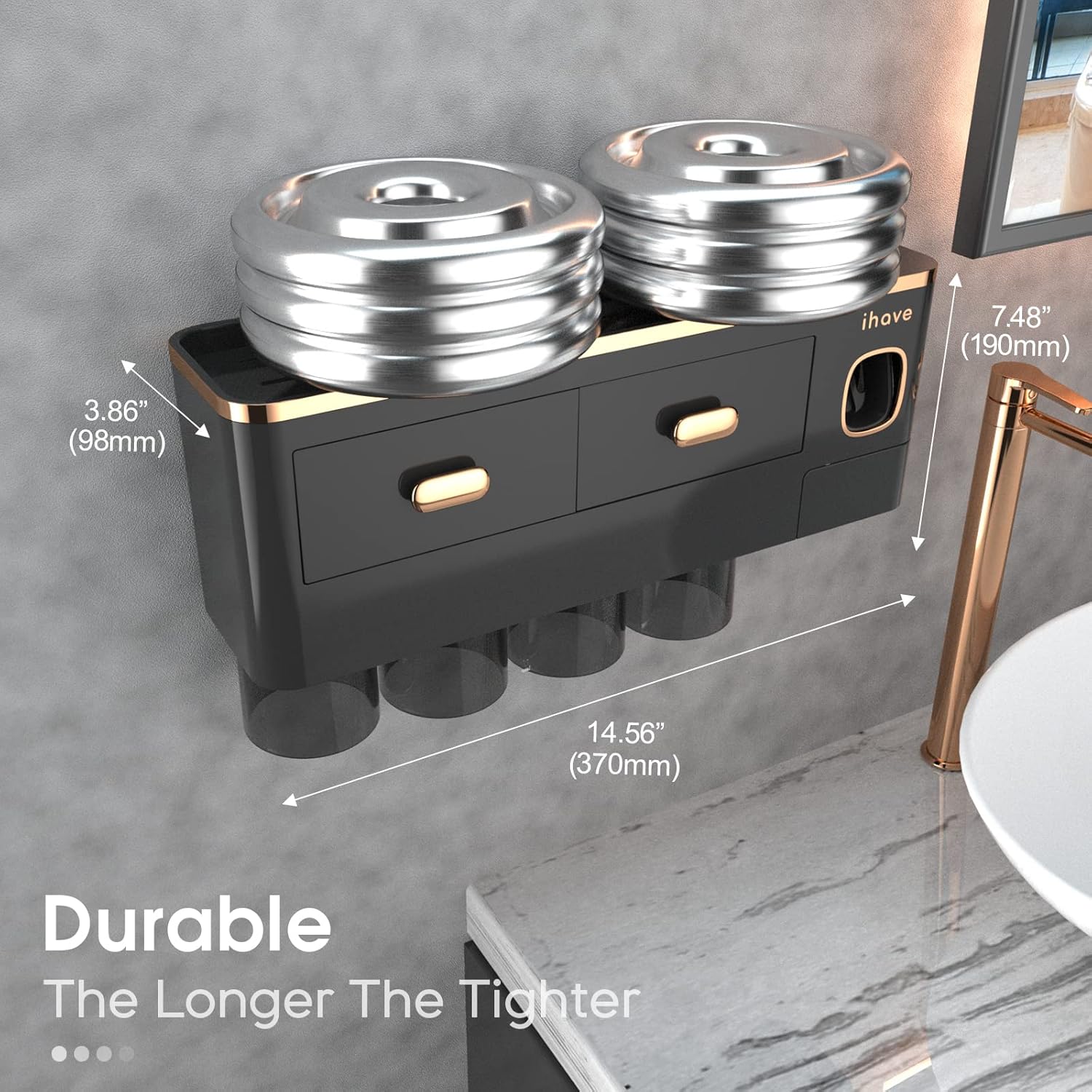 iHave Toothbrush Holder with Toothpaste Dispenser and Cosmetic Drawers