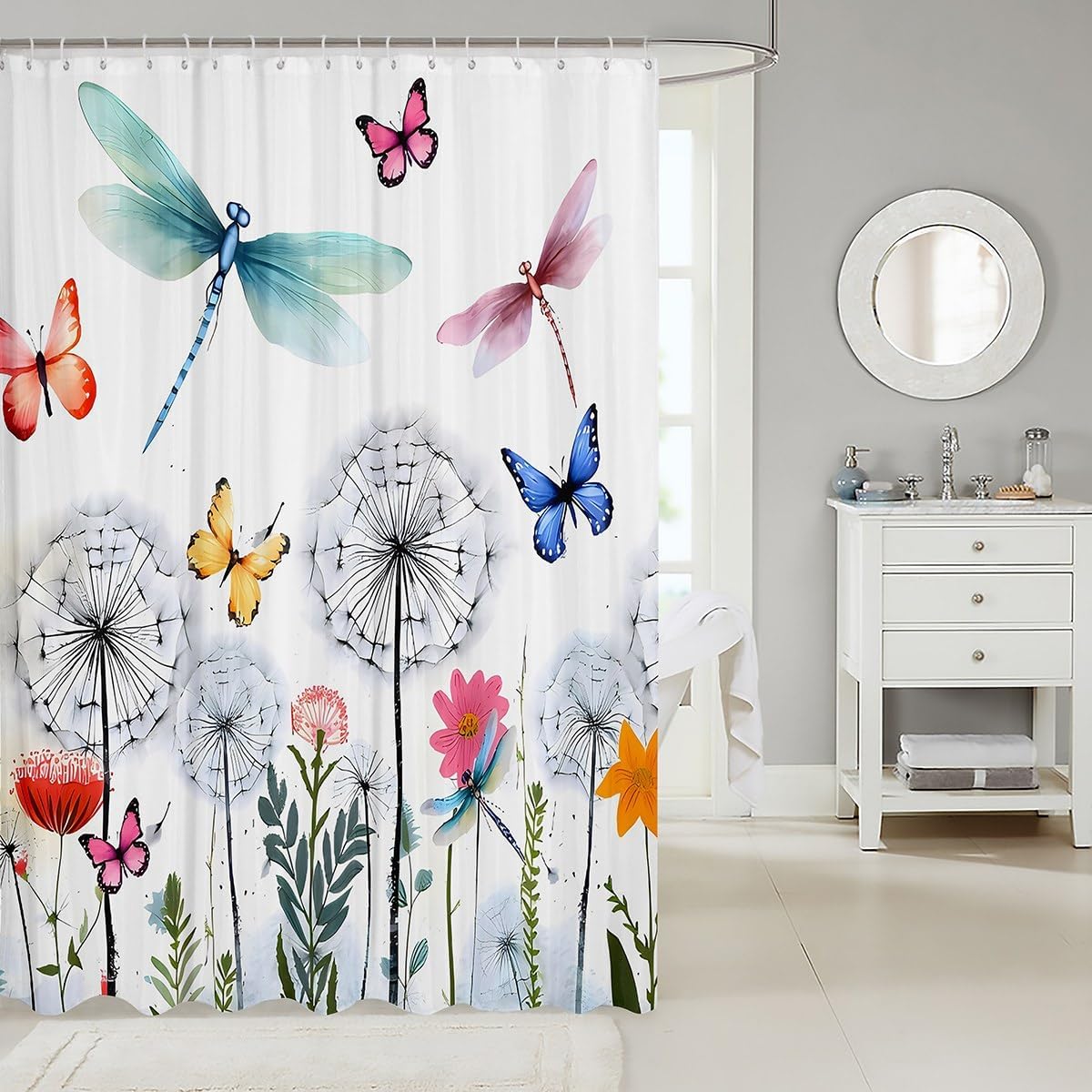 Feelyou Dragonfly Shower Curtain with 12 Hooks 1