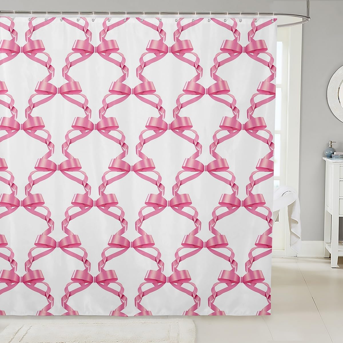 Feelyou Pink Bowknot Bath Curtain Set 72x72 Kids Princess Style 1