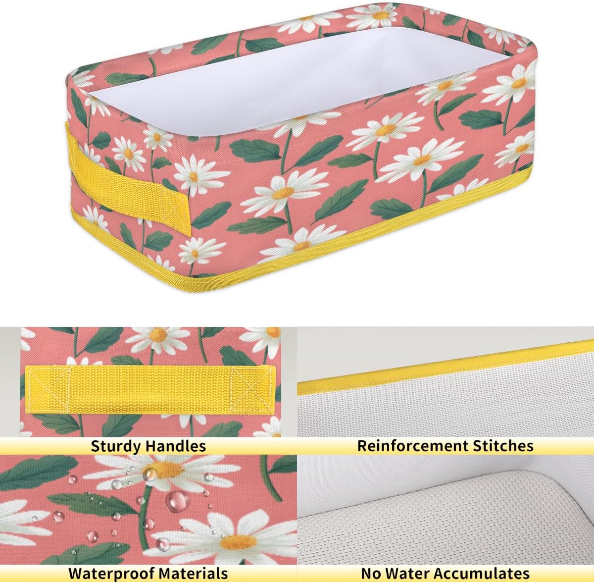 Floral Daisy Toilet Paper Basket with Handle for Bathroom Storage
