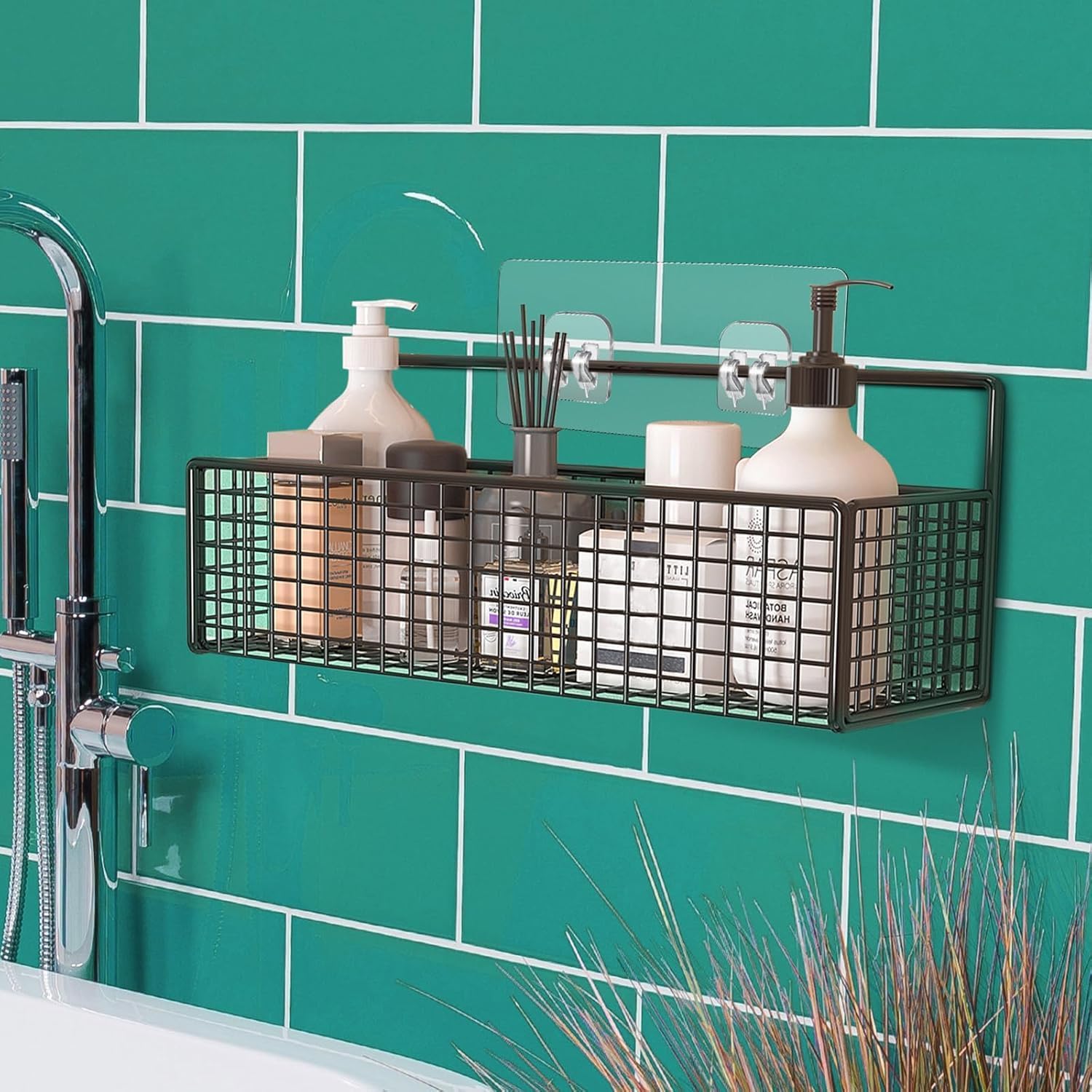 4 Pack Shower Caddy Adhesive Hooks No Drilling Strong Durable