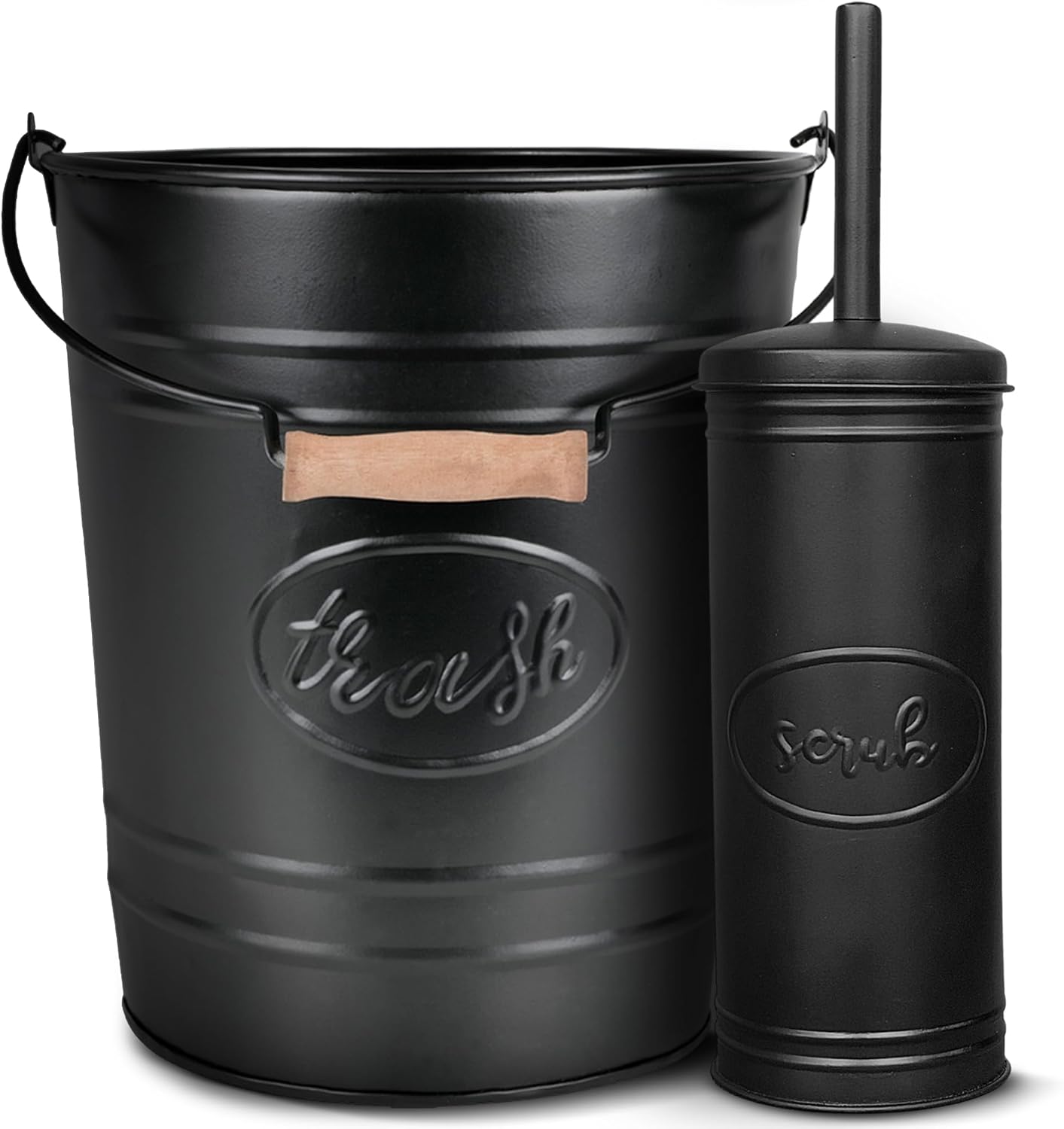Autumn Alley Farmhouse Trash Can and Toilet Brush Set - Black 1