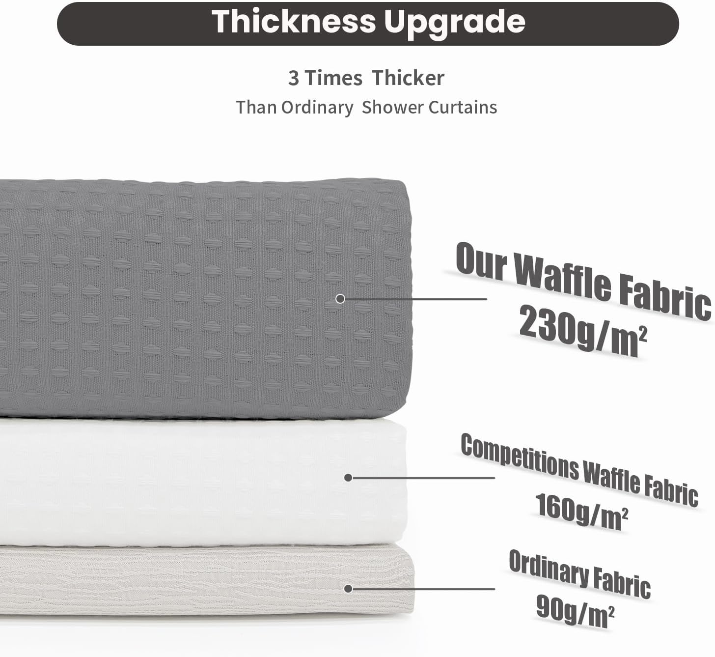 Inhousolu No Hook Waffle Shower Curtain Set - 72x78 Inch Grey