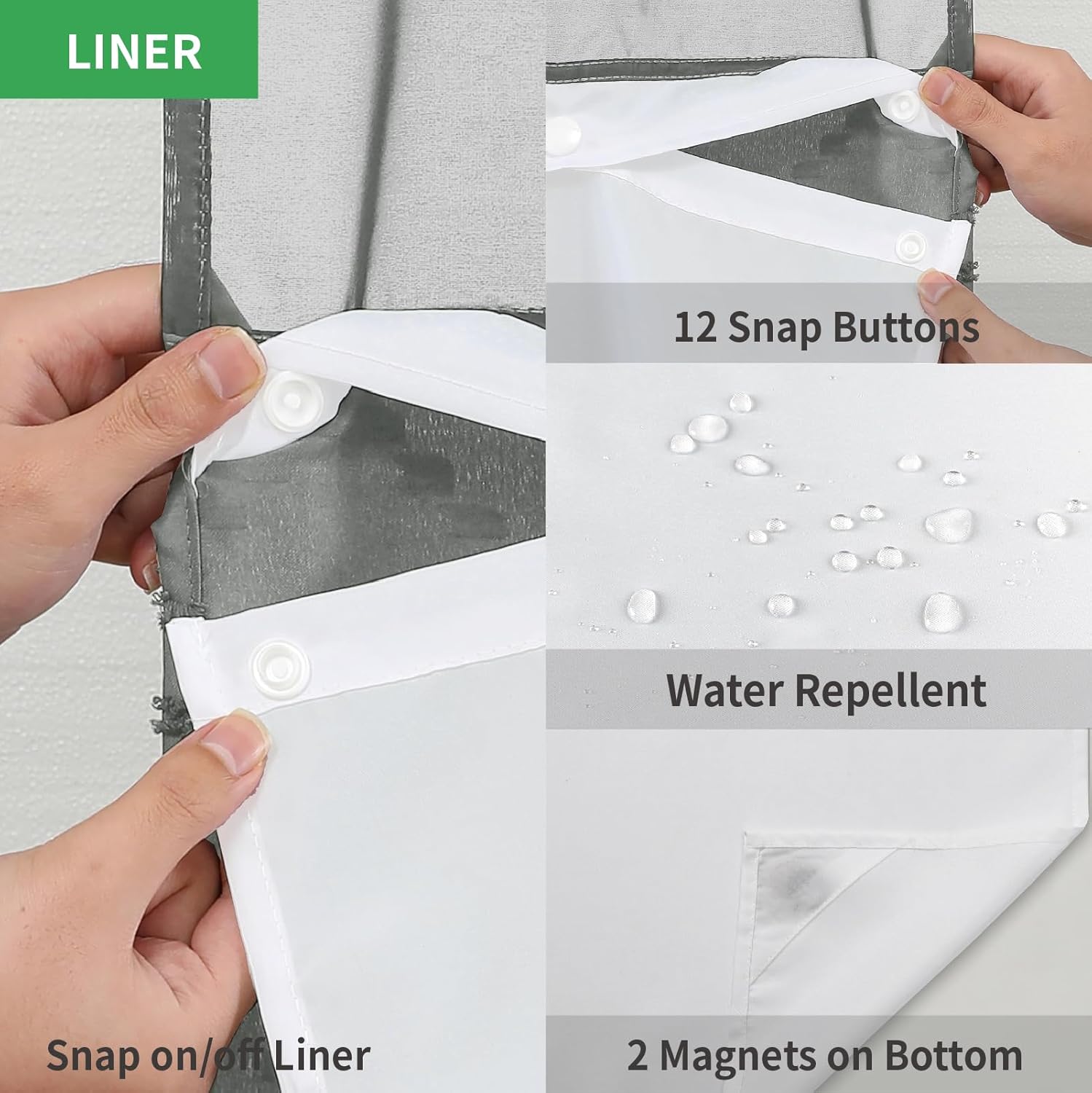 Grey No Hook Shower Curtain Set with Chevrons See-Through Window