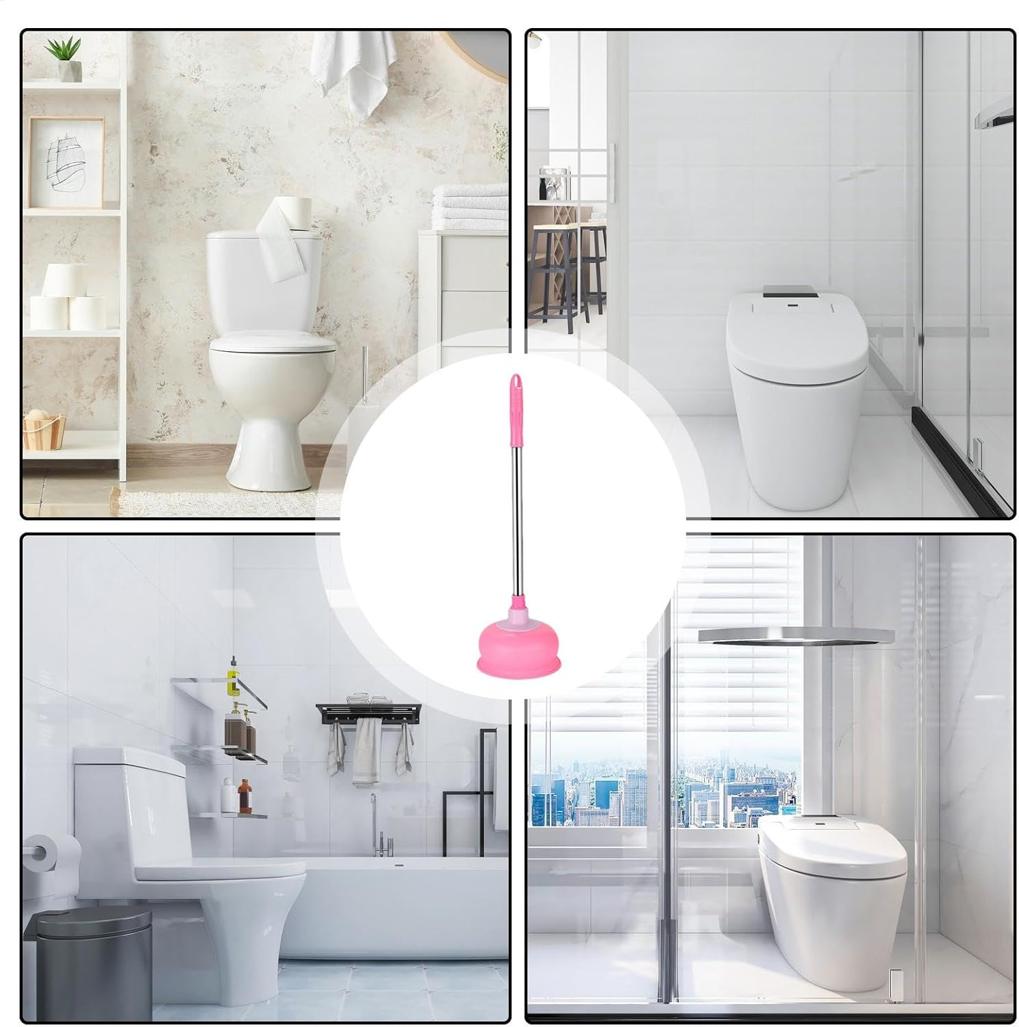 Pink Long Handle Toilet Plunger - Heavy Duty Clog Remover