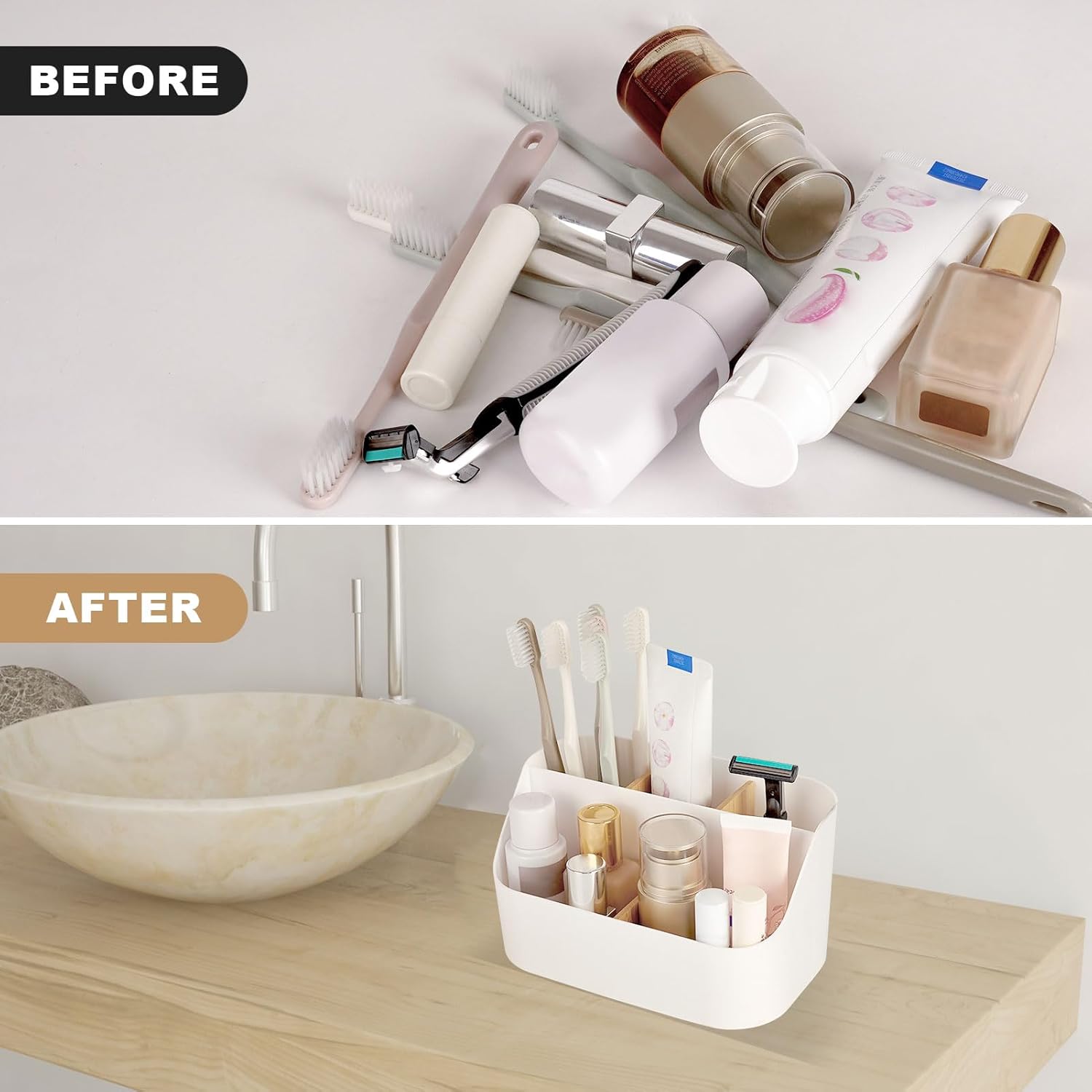 5 Slots Toothbrush Holder with Bamboo and ABS Modern Bathroom Organizer 1