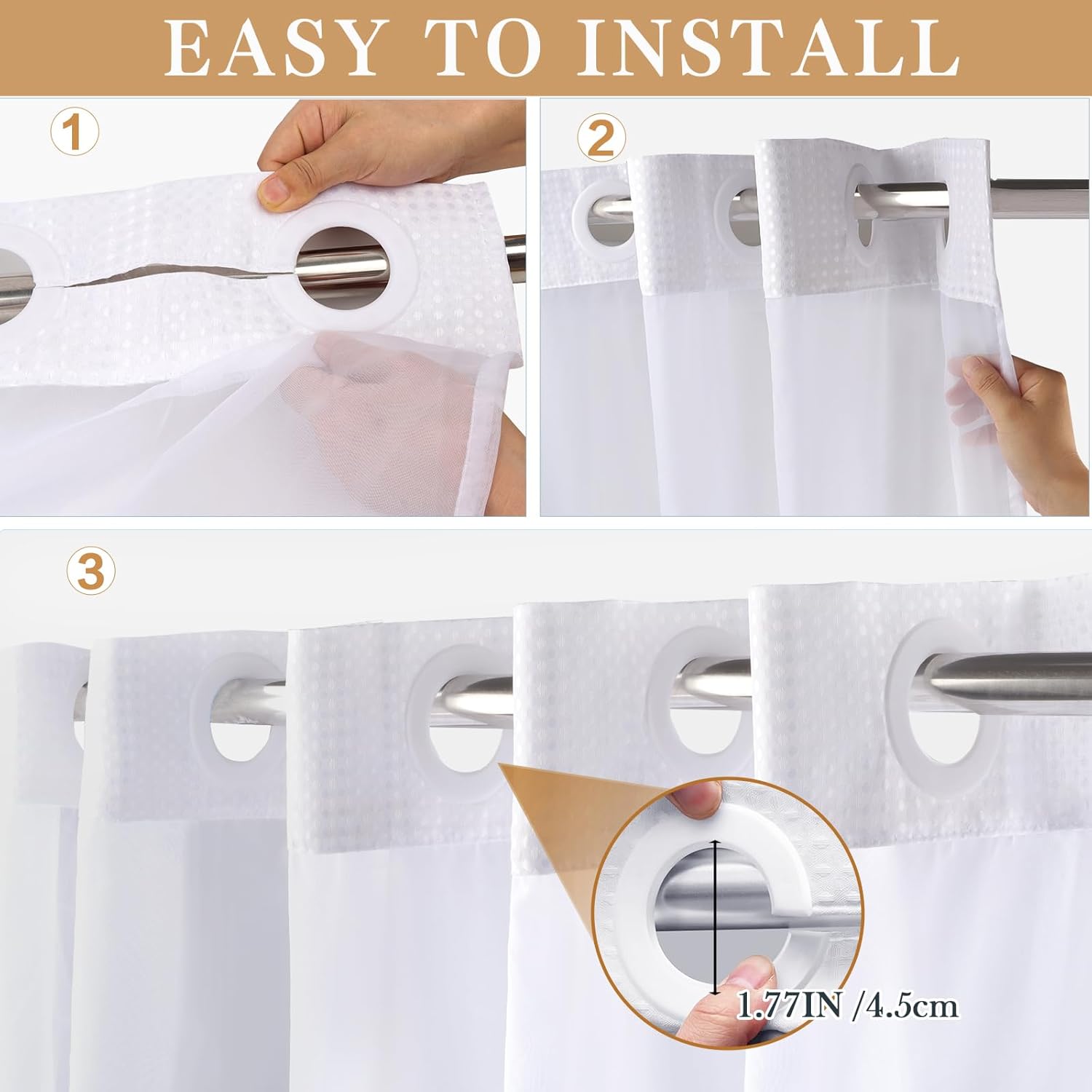 ADABOO Clear Shower Curtain with Snap-in Liner Set 1