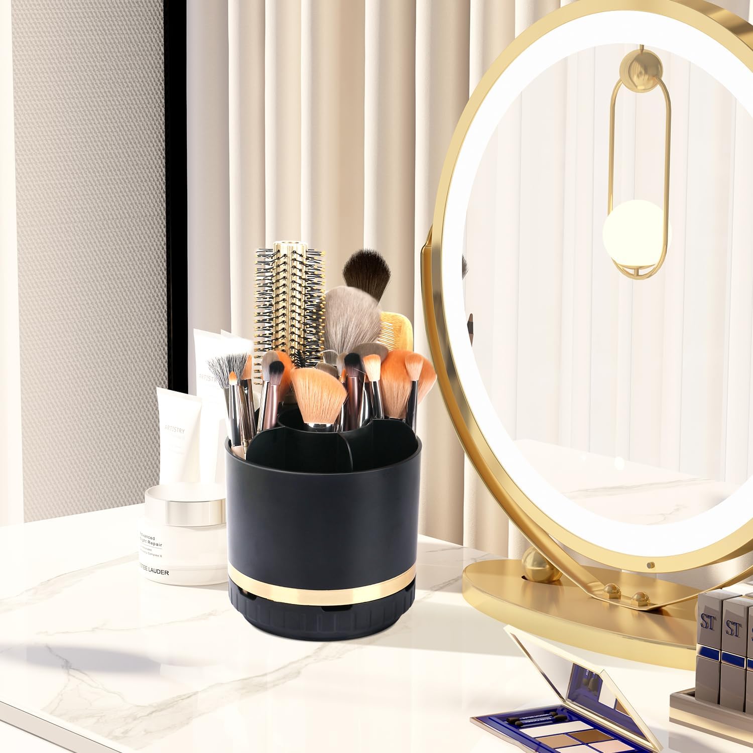 GFWARE Rotating Black Toothbrush Holder with 6 Slots