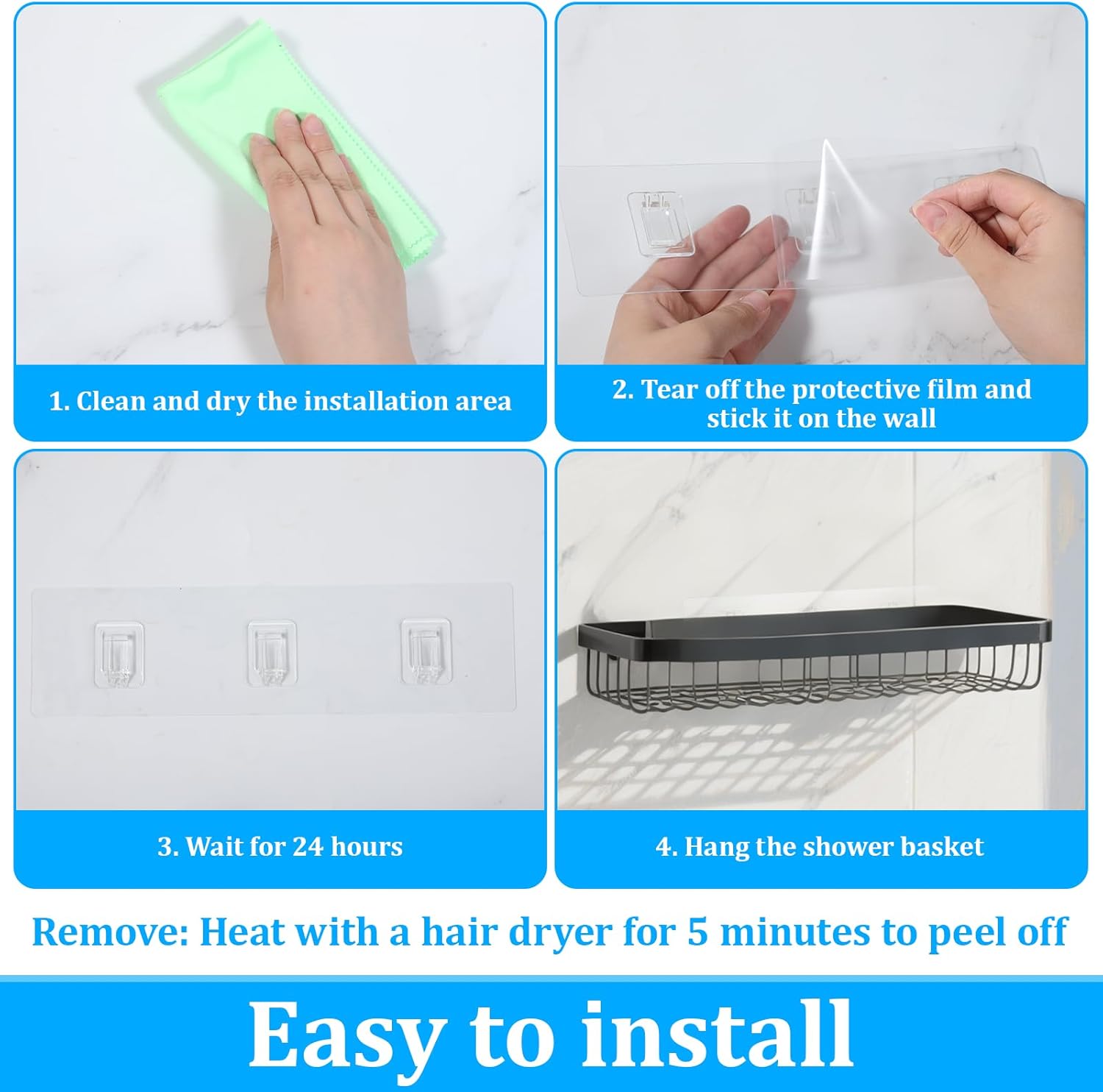 14 Pcs Clear Shower Shelf Adhesive Hooks for Bath and Kitchen