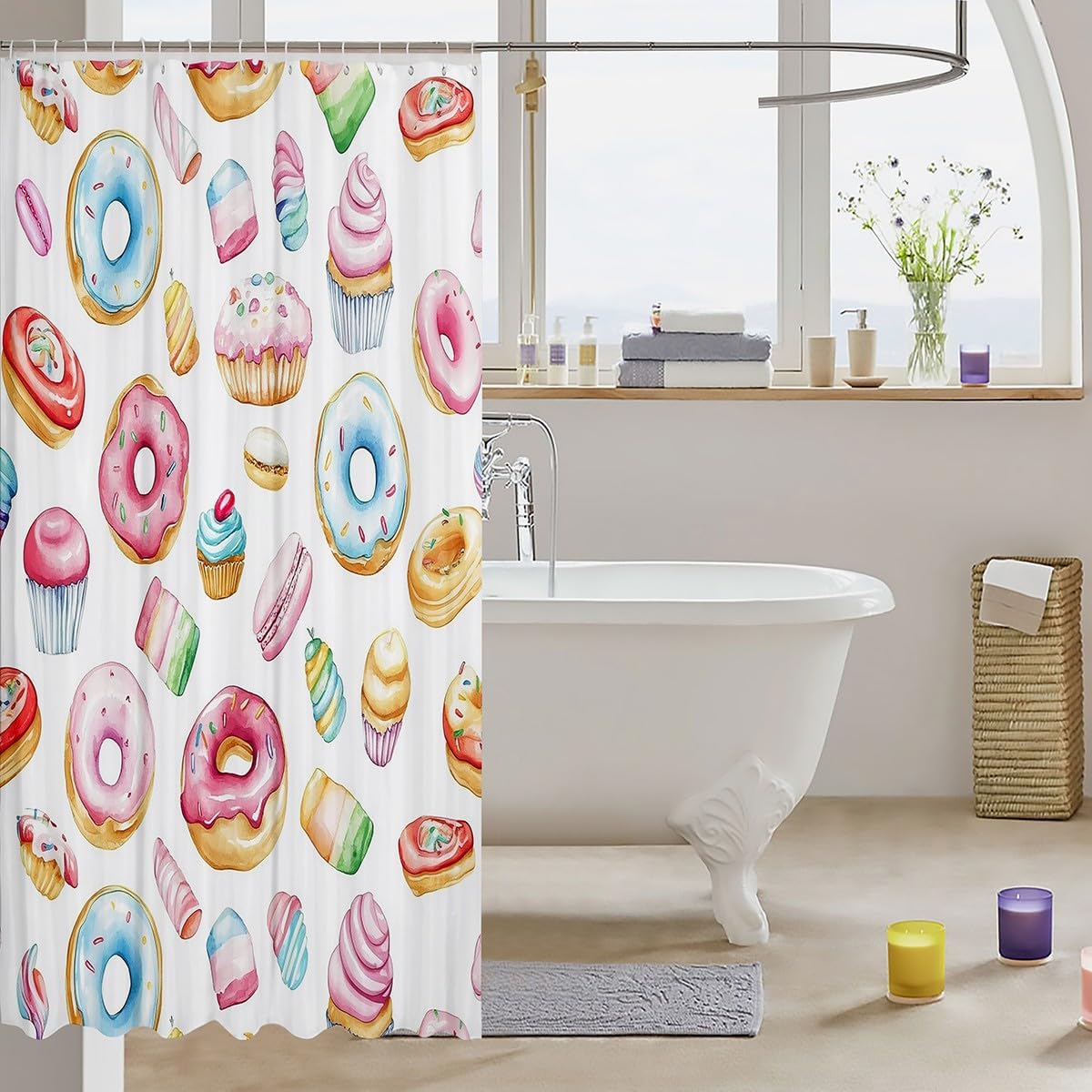 Feelyou Whimsical Dessert Shower Curtain Set 72x72