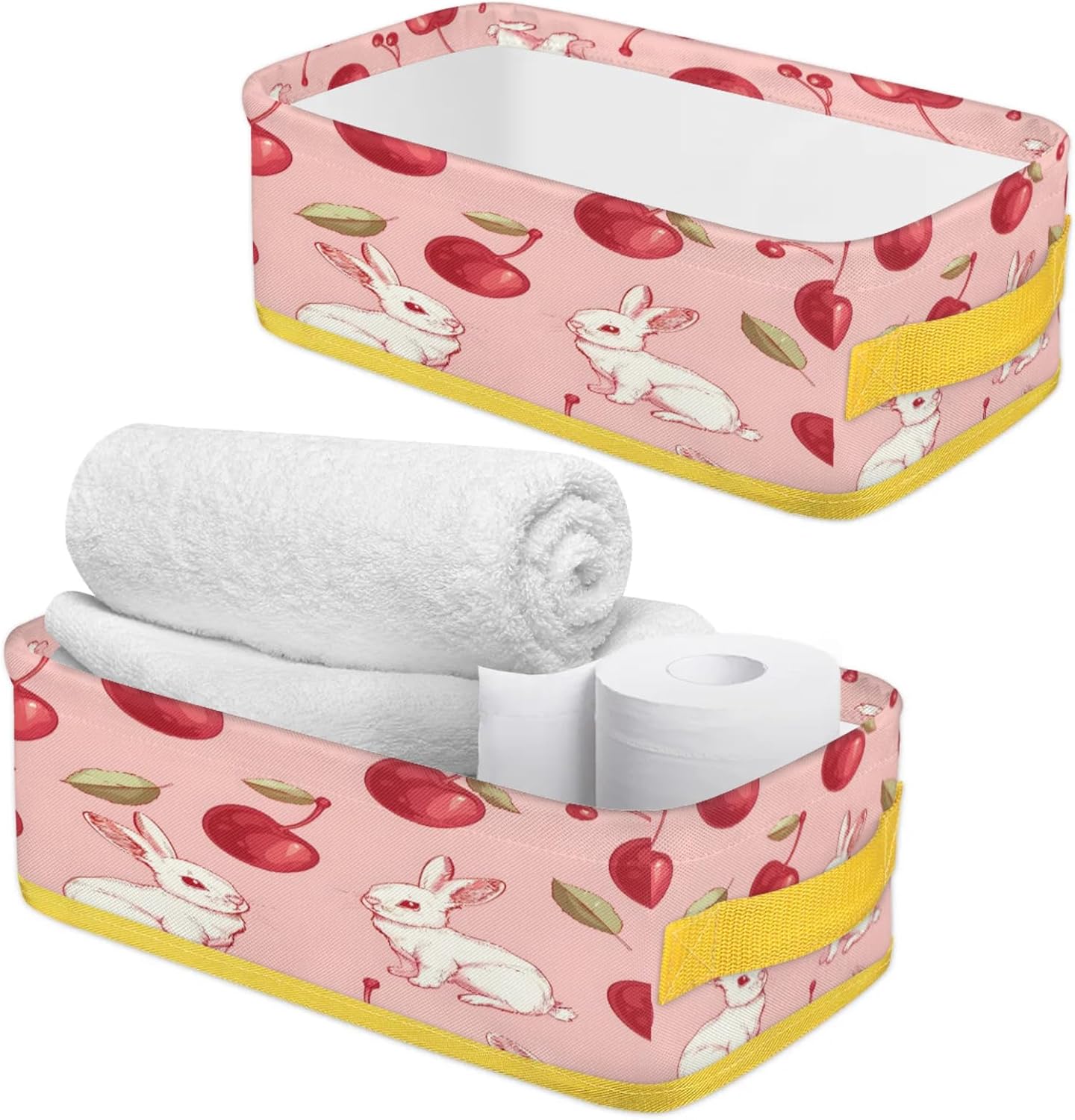 Spring Easter Rabbit Toilet Paper Storage Basket with Handles