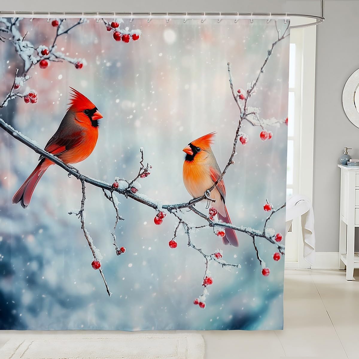 Feelyou 3D Red Bird Shower Curtain Set 72x72