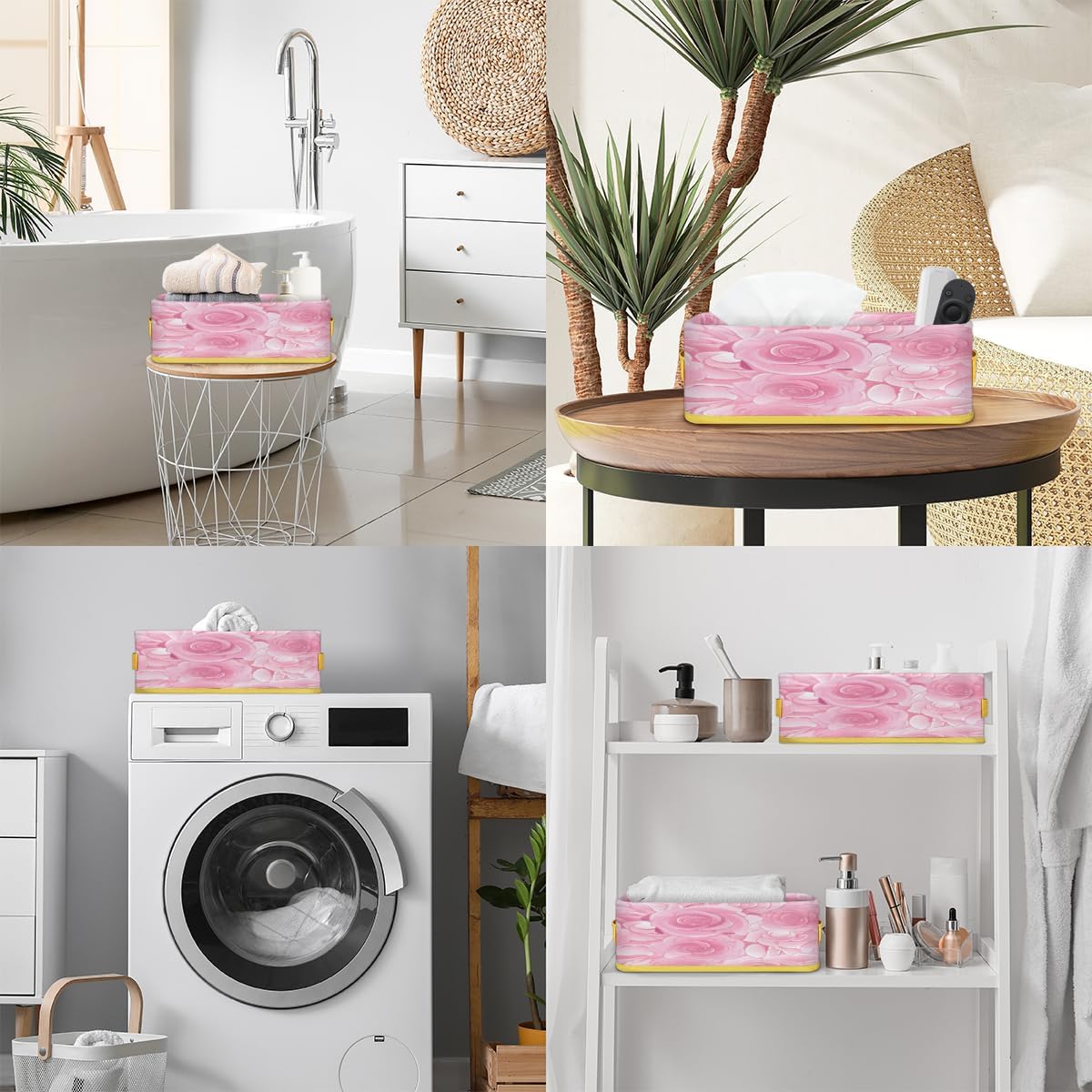 Valentines Day Roses Toilet Paper Storage Basket with Handle