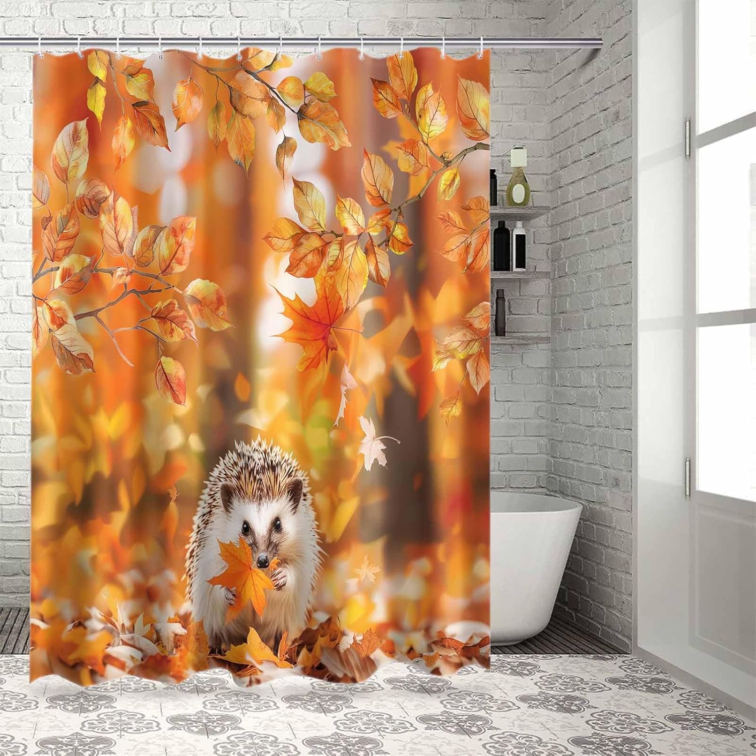 72 Maple Leaf Shower Curtain Set with 12 Hooks