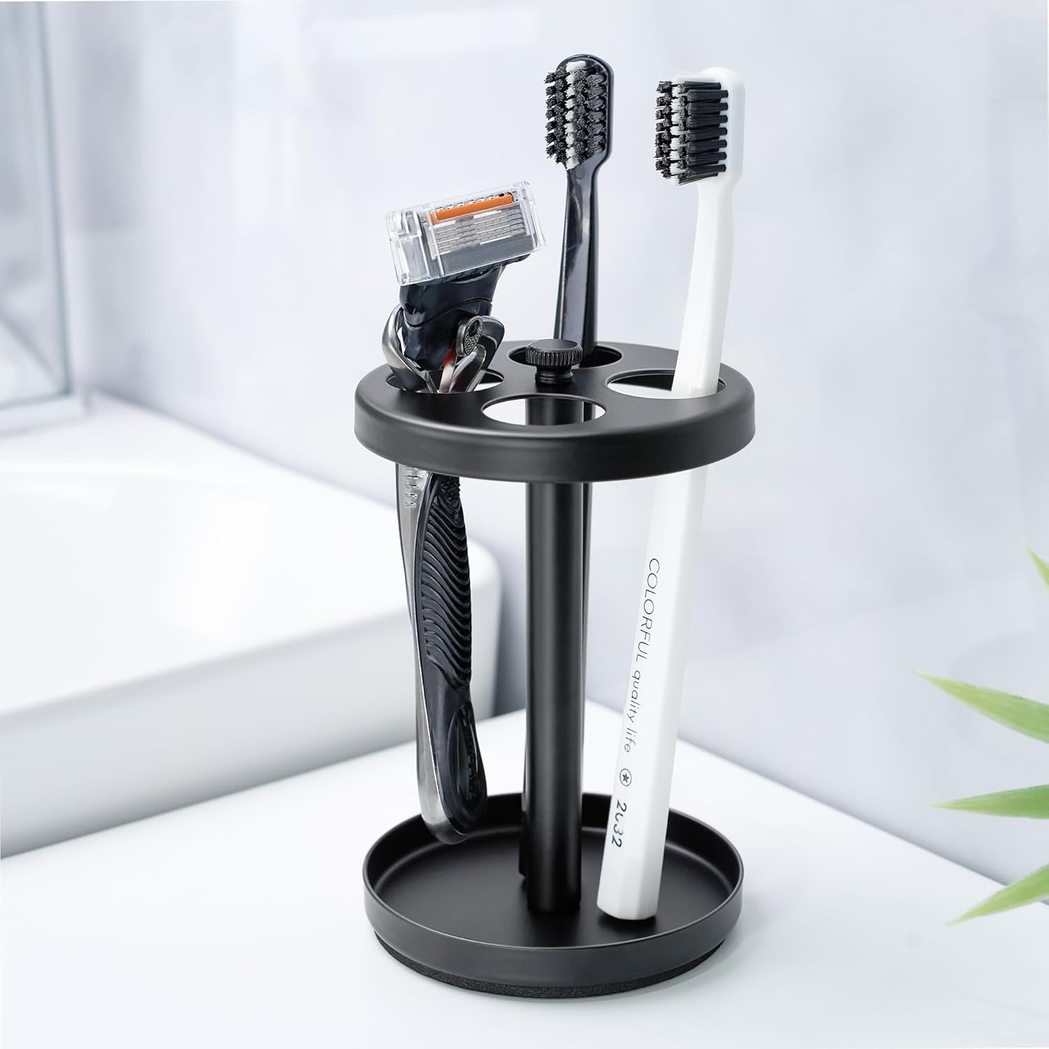 Black Stainless Toothbrush Holder Stand for Bathroom