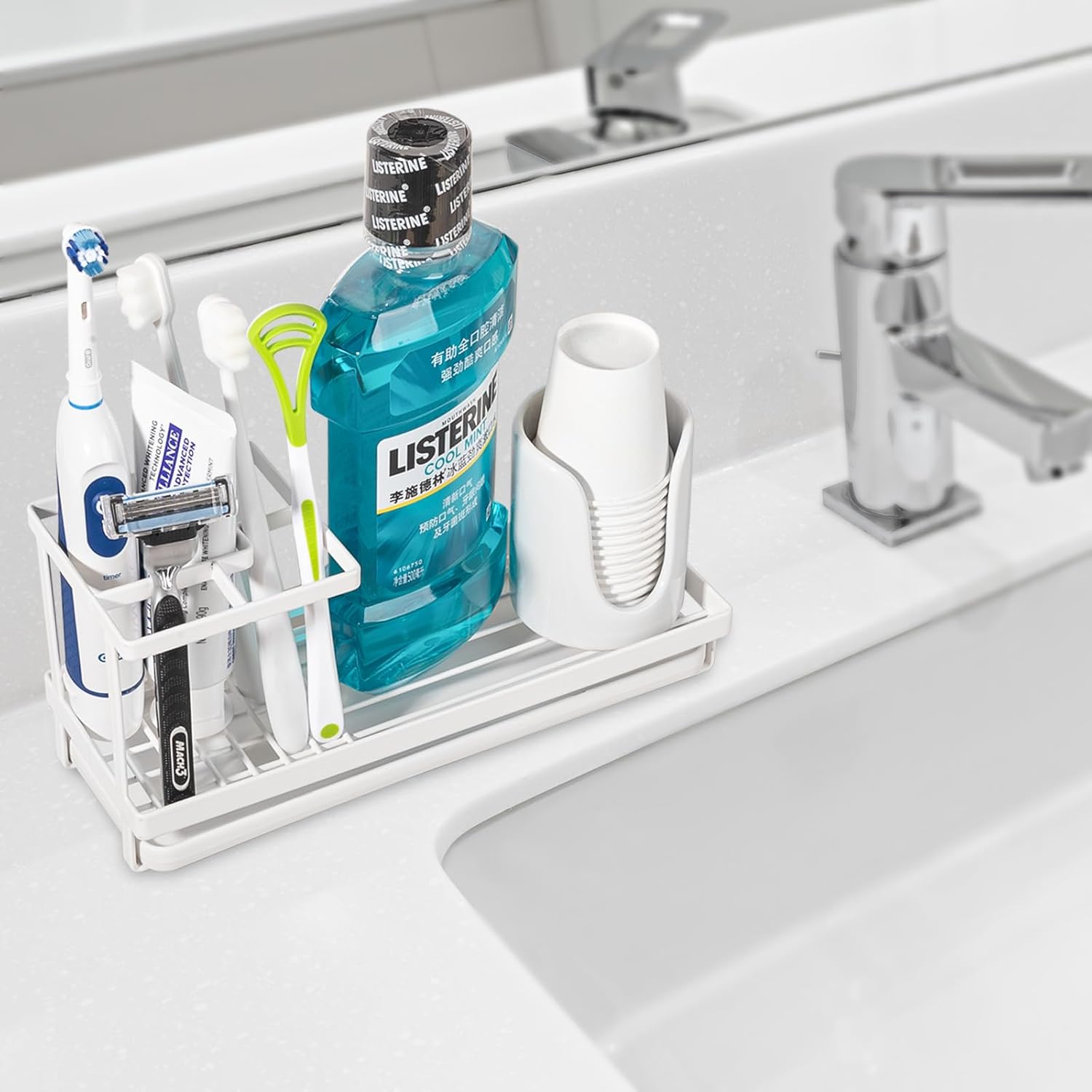 Heagoale Toothbrush Holder Bathroom Organizer with Multiple Compartments - White