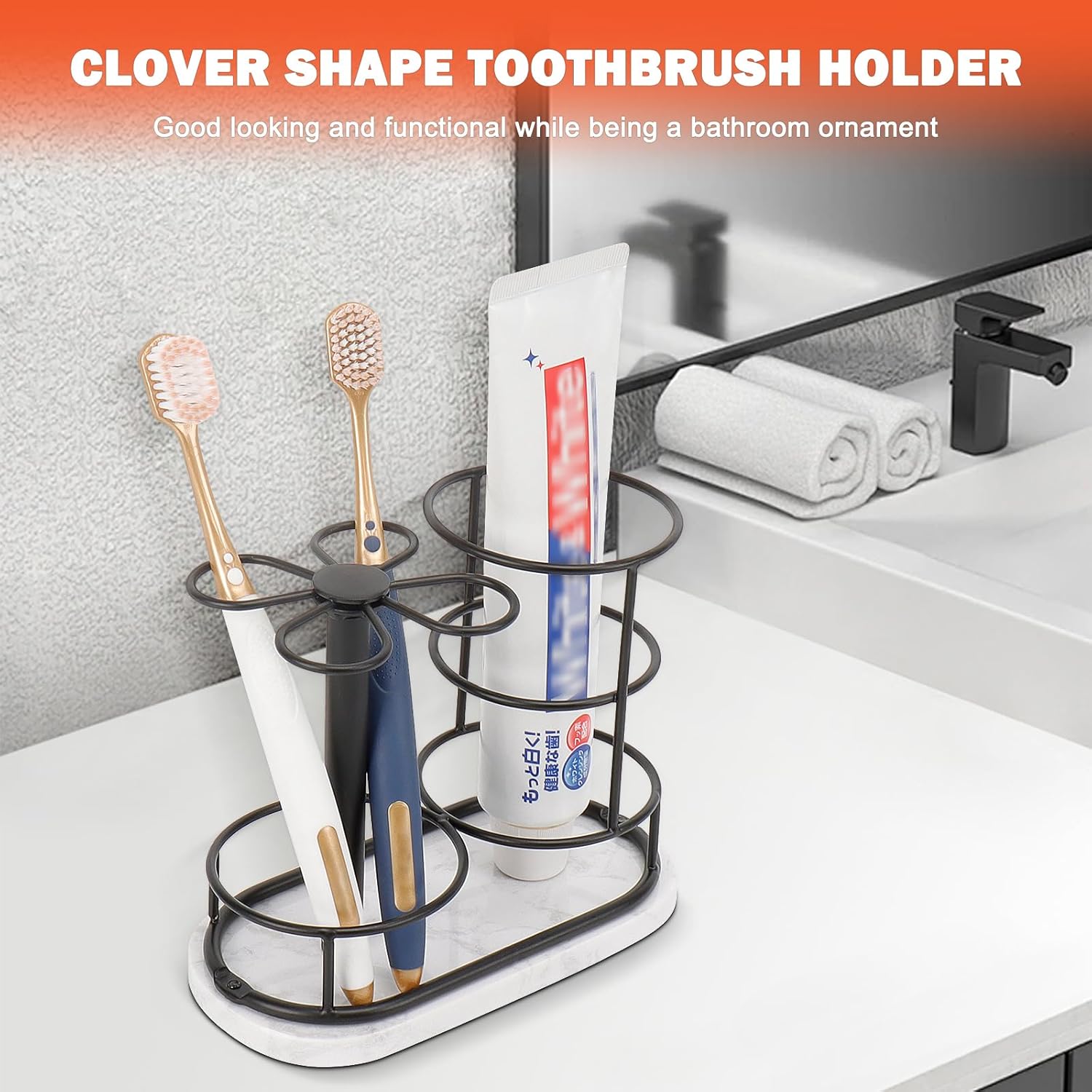 HarJue Matte Black Toothbrush Holder Stand