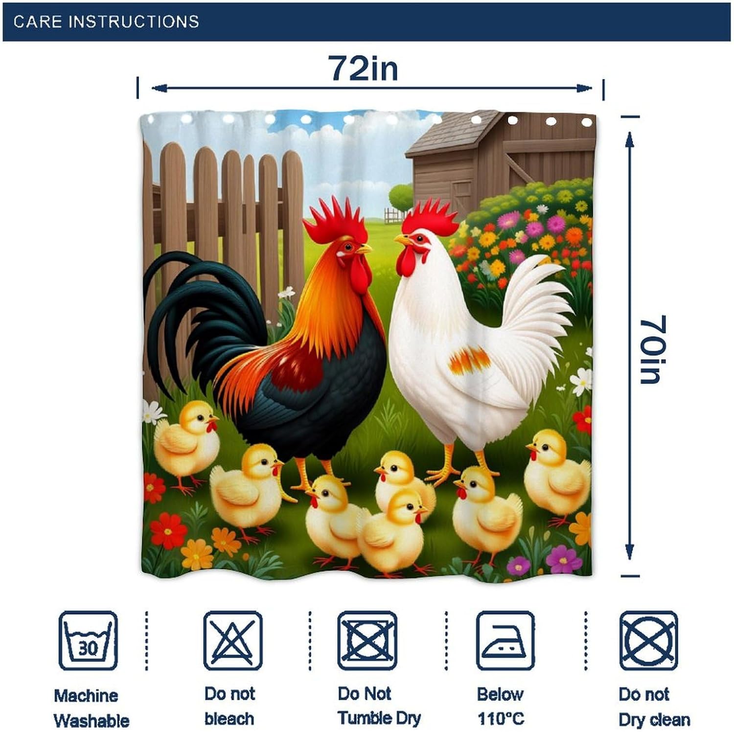 OXJOIIS Chicken Rooster Garden Flowers Art Shower Curtain with 12 Hooks