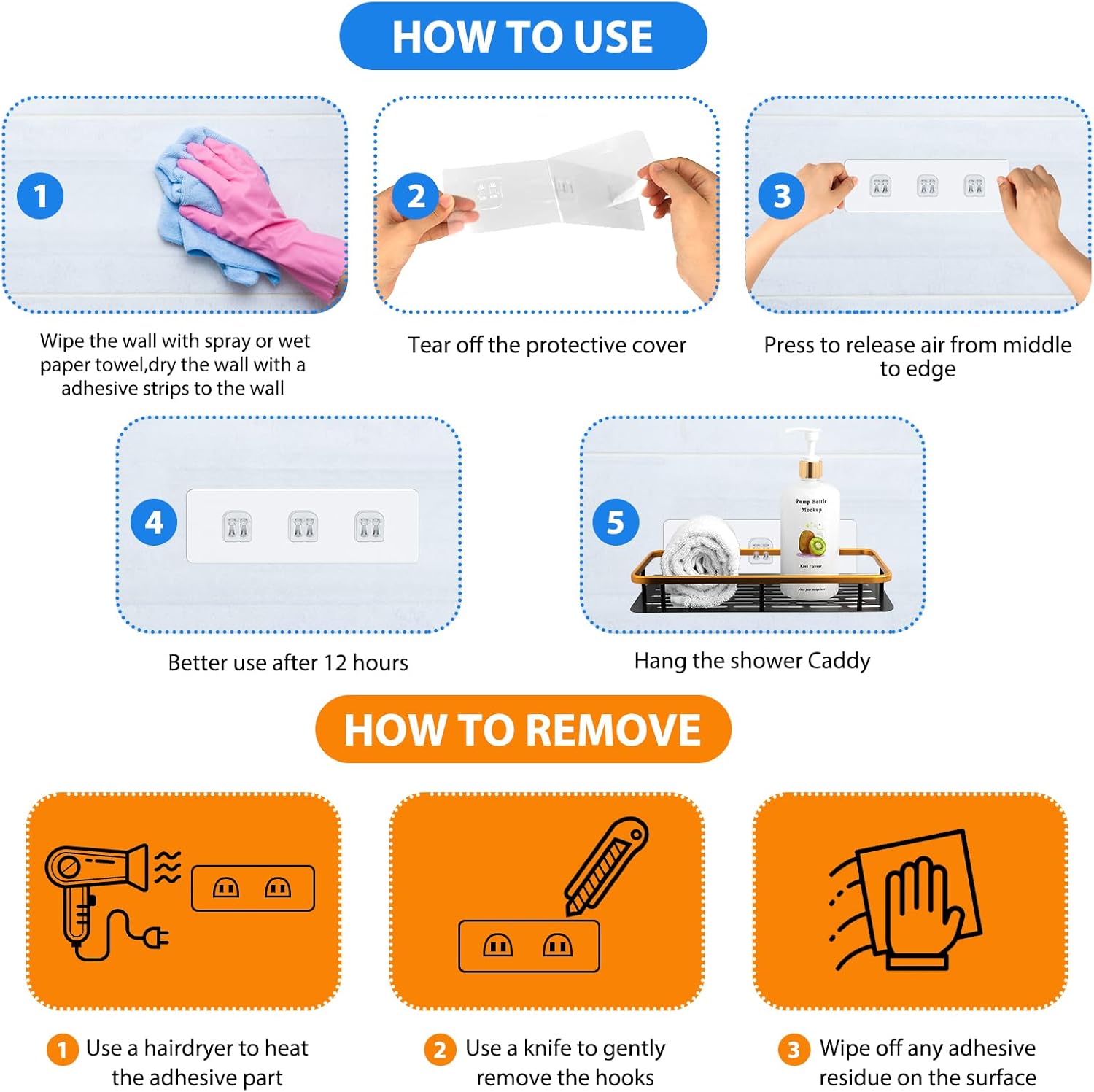 Cecliy 16-Pack Adhesive Hooks for Shower Caddy and More