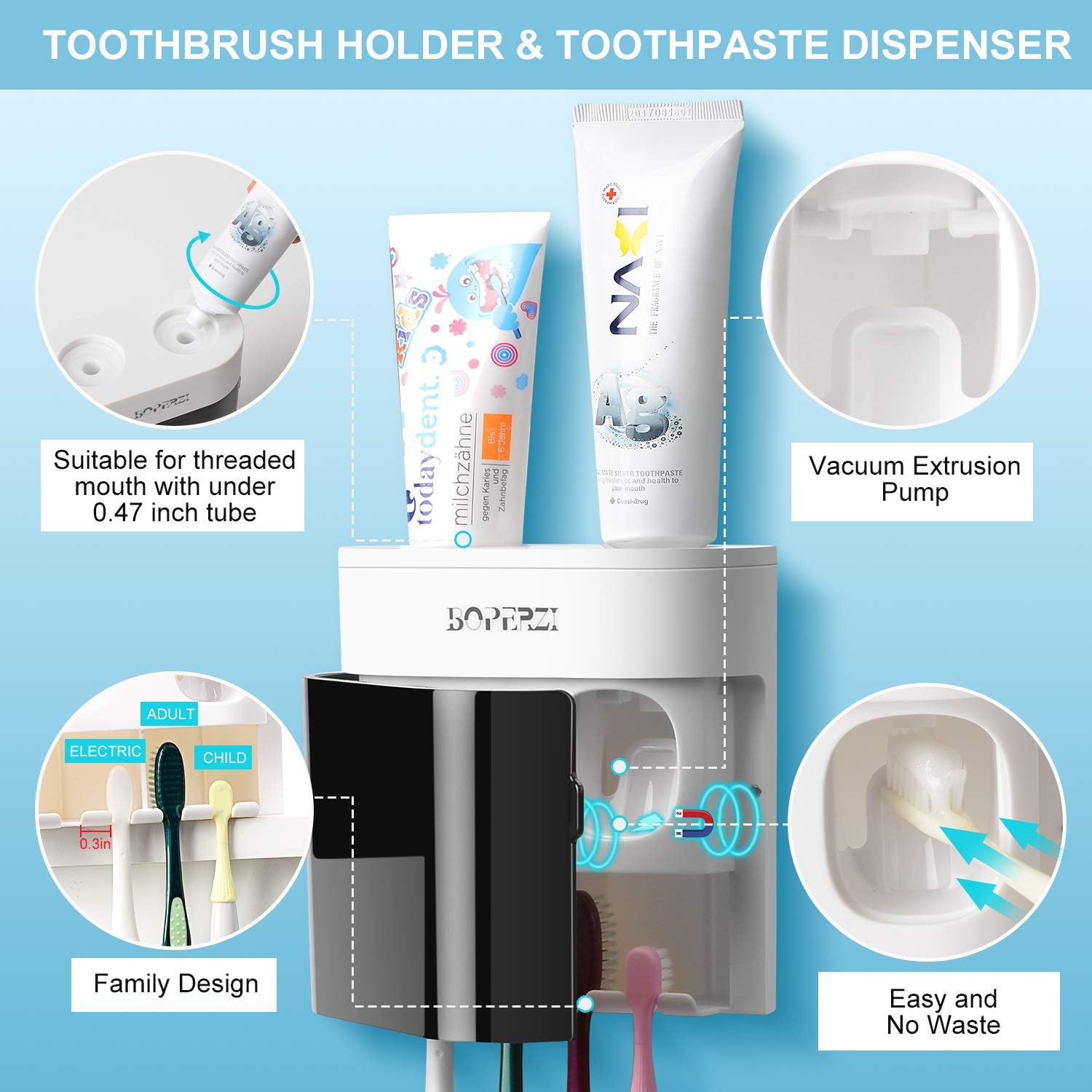 Boperzi Dustproof Brush Holder with Toothpaste Squeezers