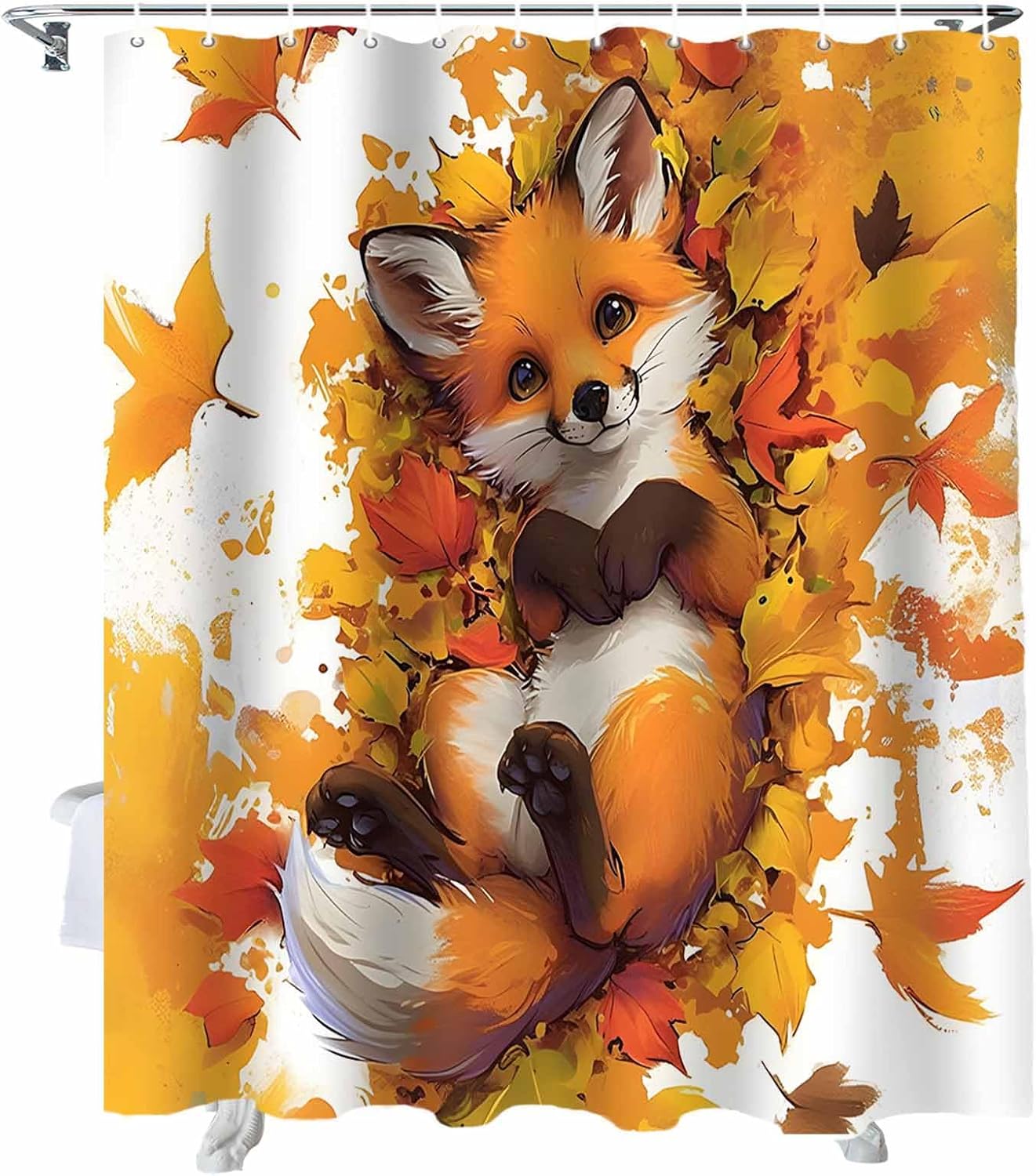Funnywall88 72 Maple Leaf Fox Shower Curtain Set with Hooks