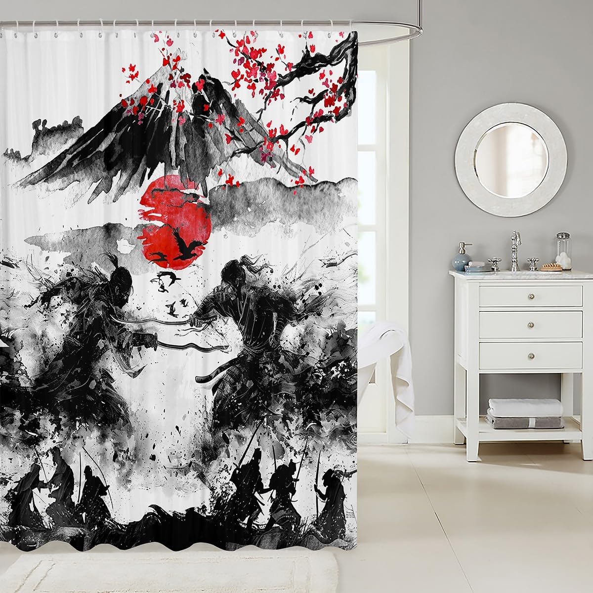 Feelyou Samurai Sunset Bath Curtain 72x72 Waterproof