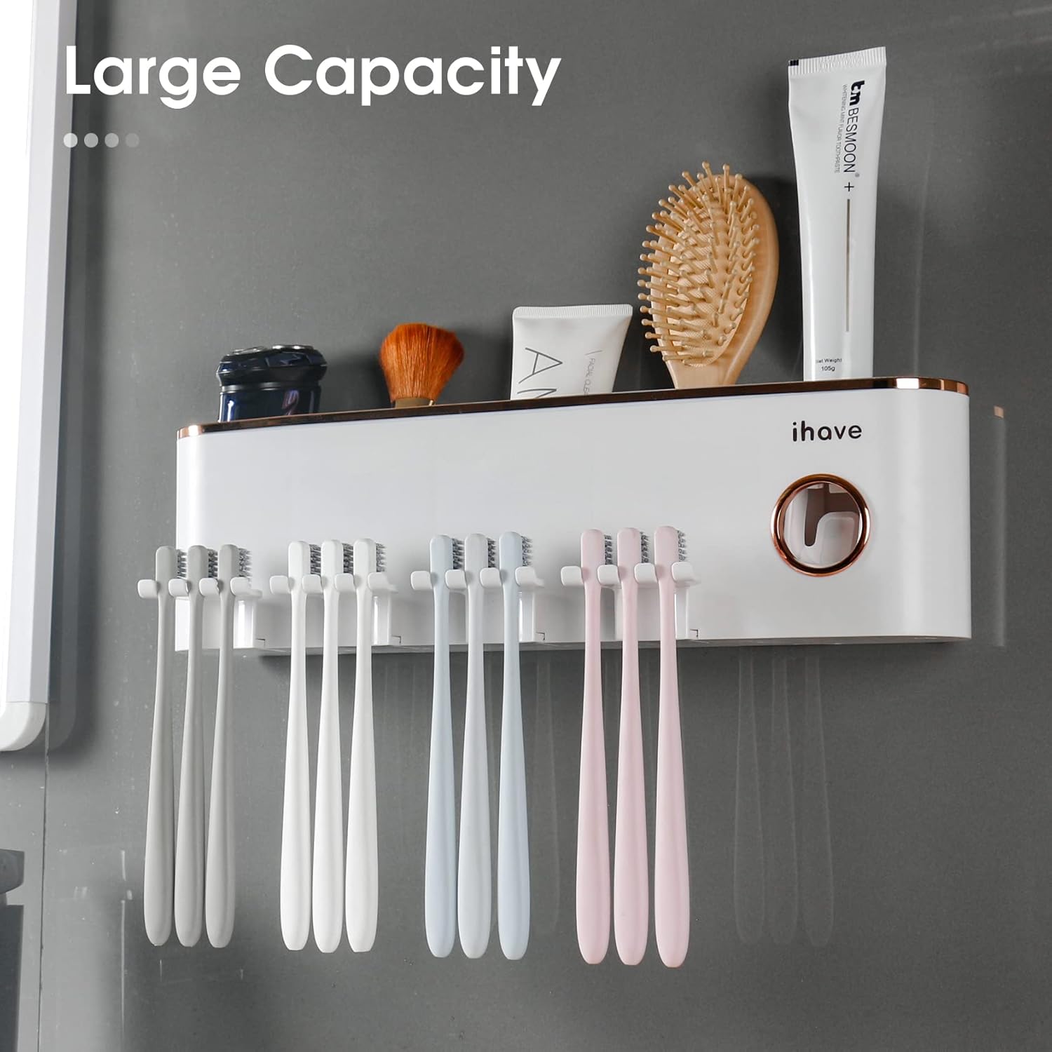 iHave Toothbrush Holder with Toothpaste Dispenser Wall Mount Bathroom Decor