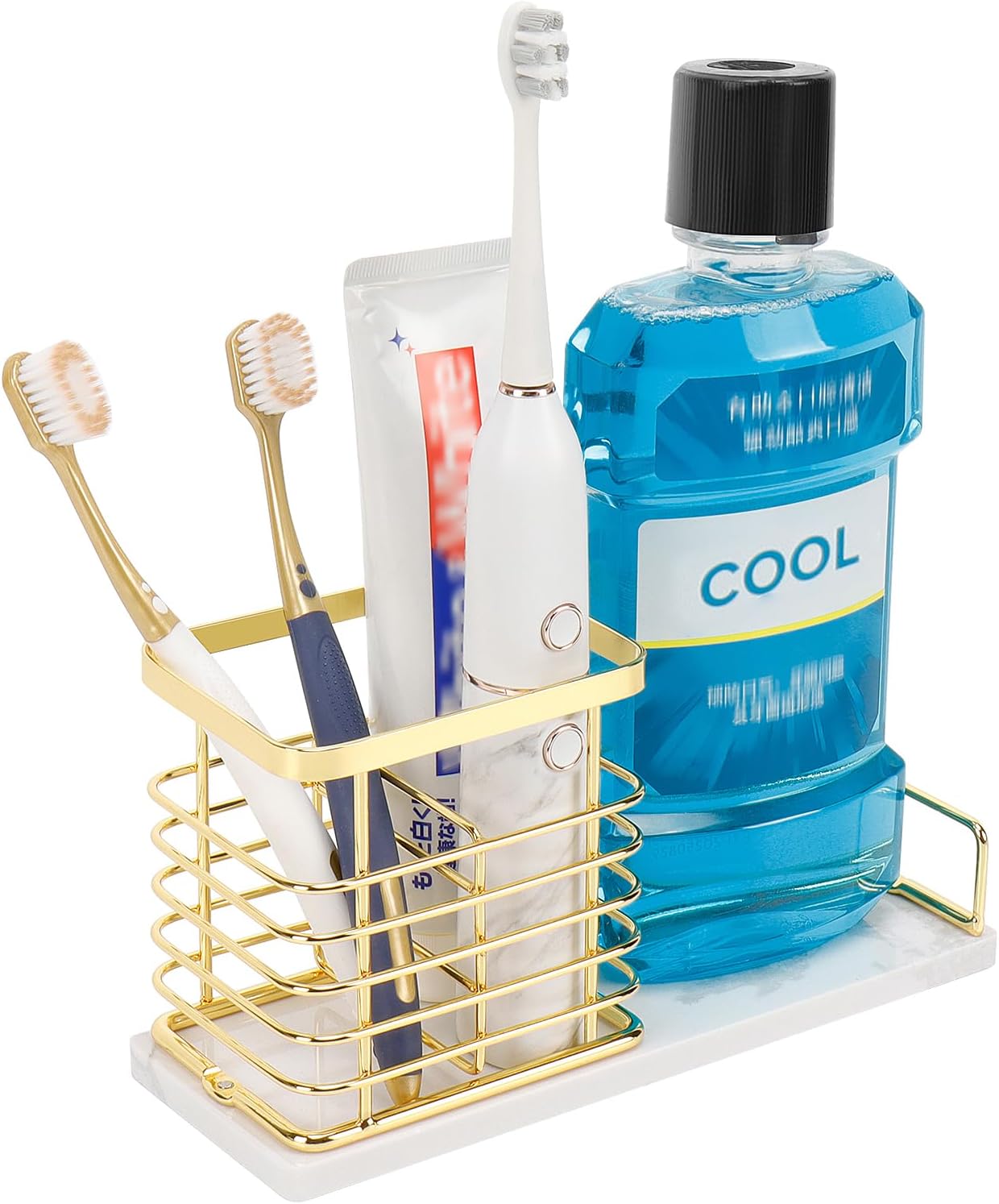 HarJue Gold Marble Toothbrush Holder with 2 Slots