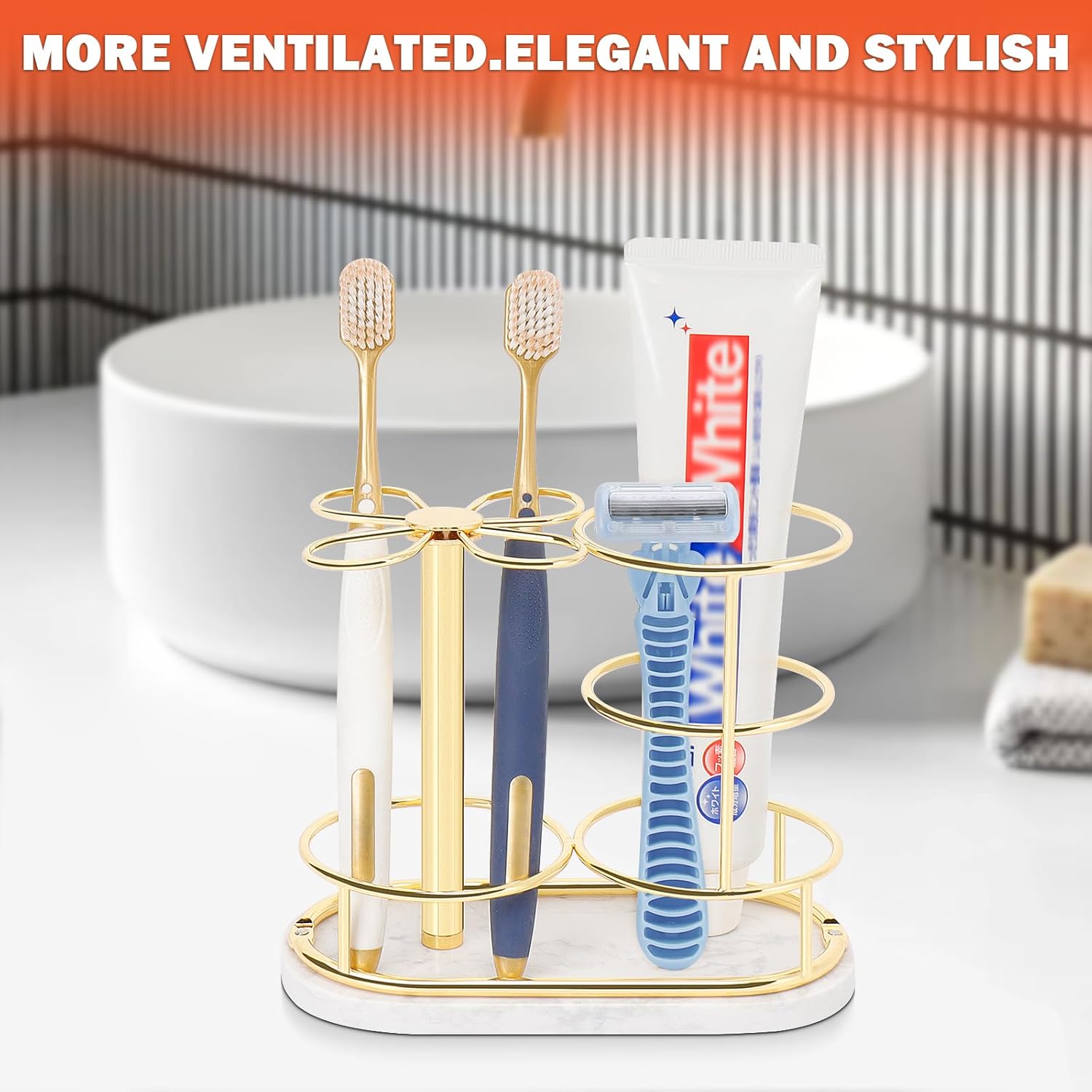 HarJue Gold Toothbrush Holder with Marble Base 1