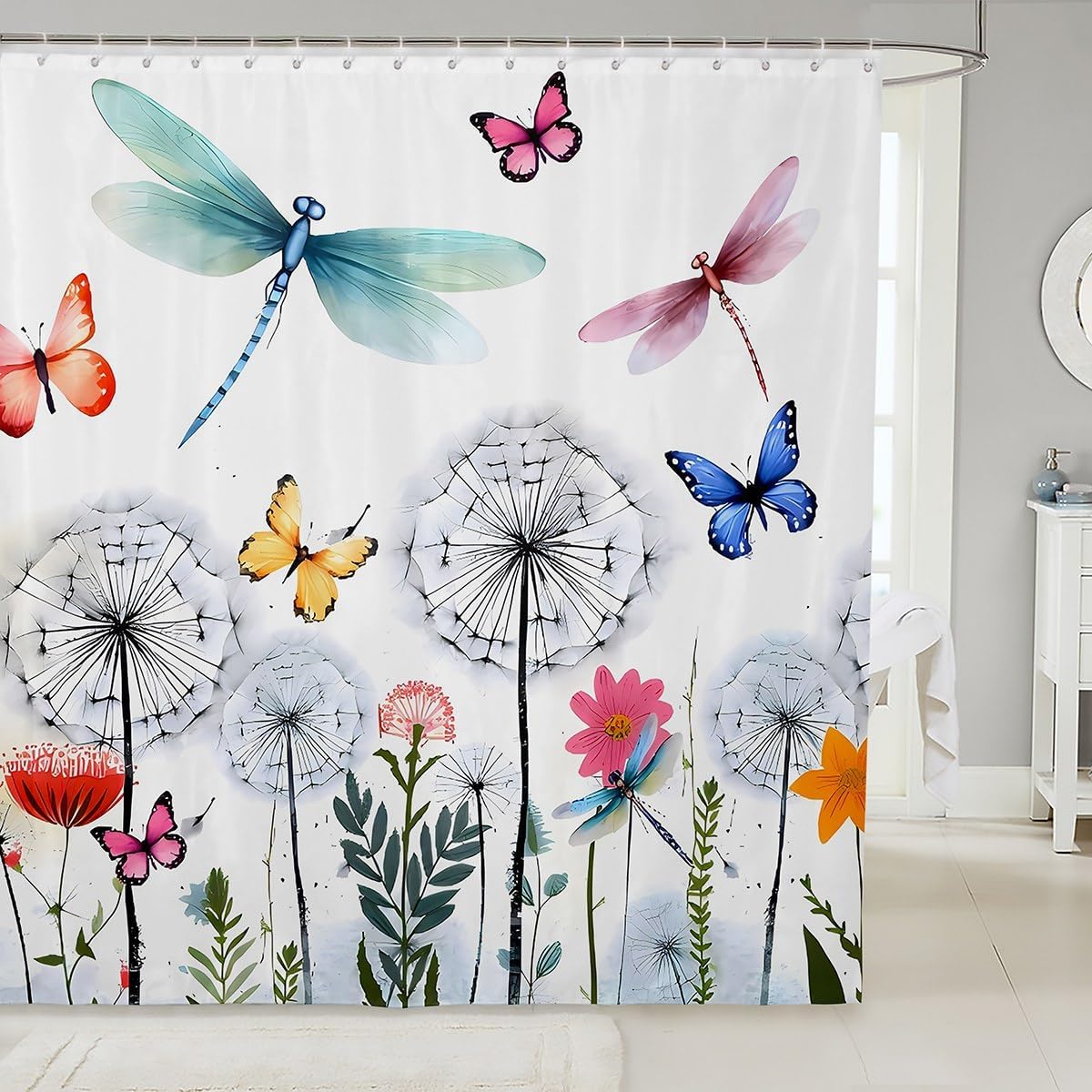 Feelyou Dragonfly Shower Curtain with 12 Hooks 1