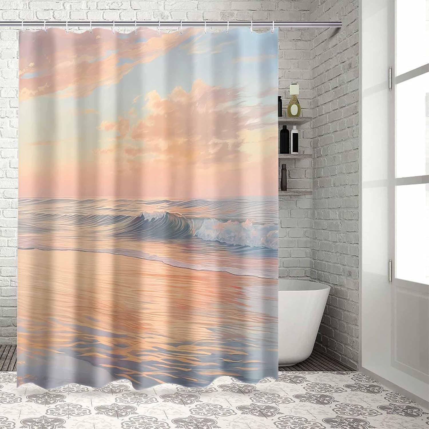72 Sunset Beach Shower Curtain Set with 12 Hooks