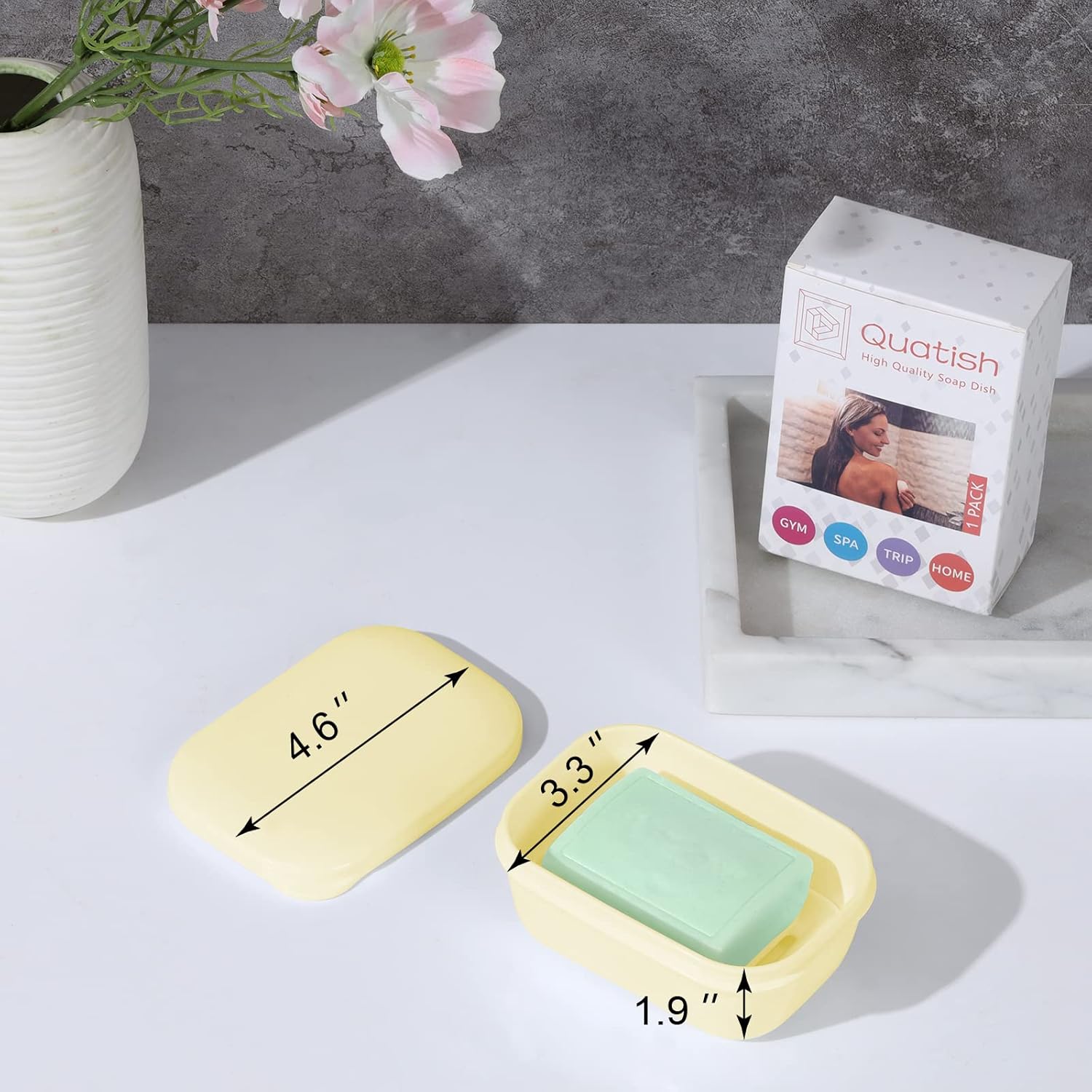 Quatish Leakproof Soap Holder with Lid and Drainage Layer