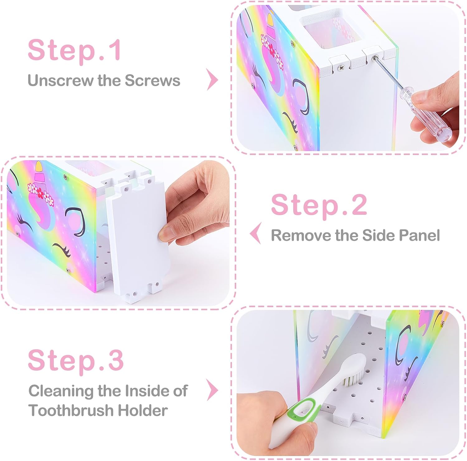 ICOSY Kids Toothbrush Holder with 3 Slots and Drainage