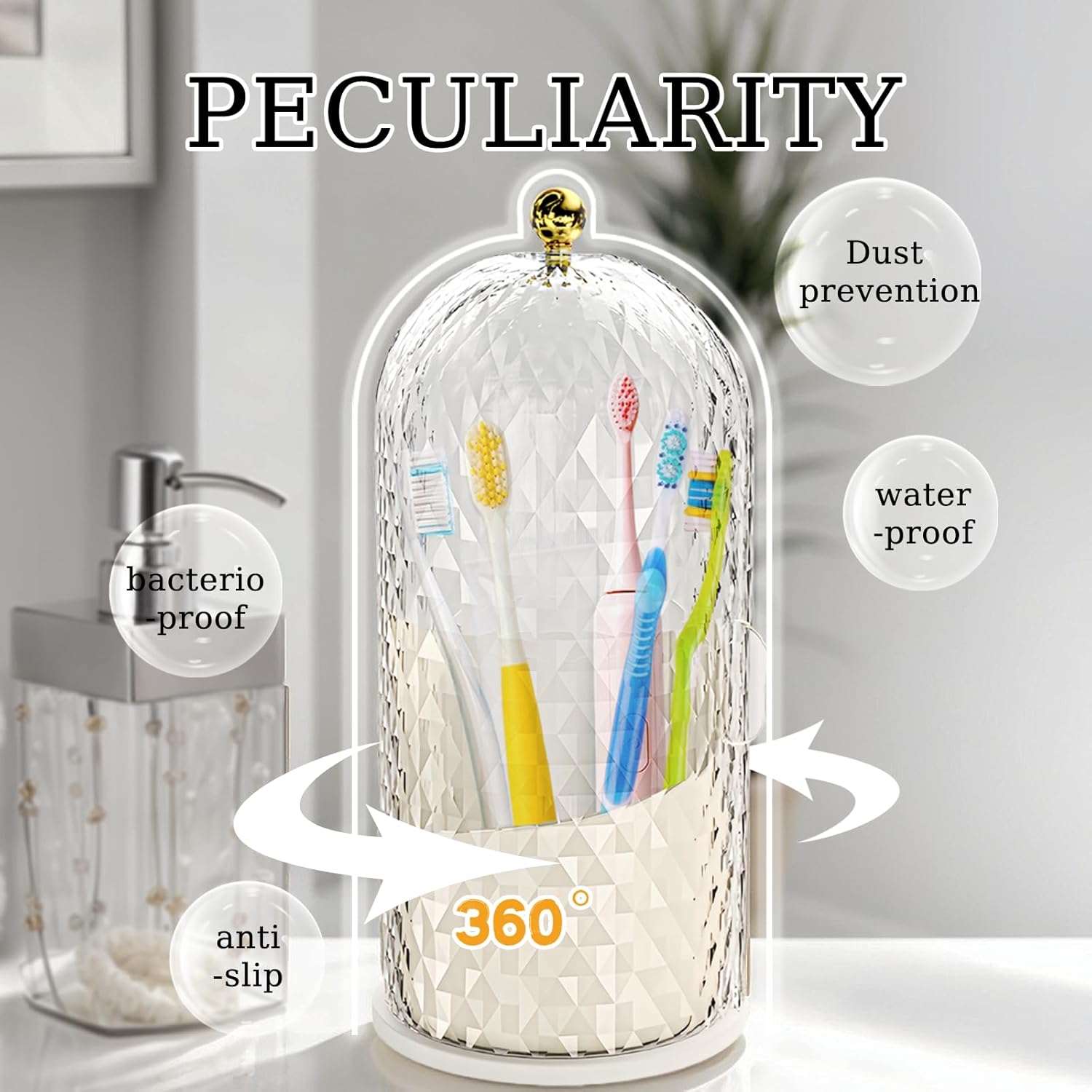 ONEPEACE 3-Slot Rotating Toothbrush Holder with Sliding Lid