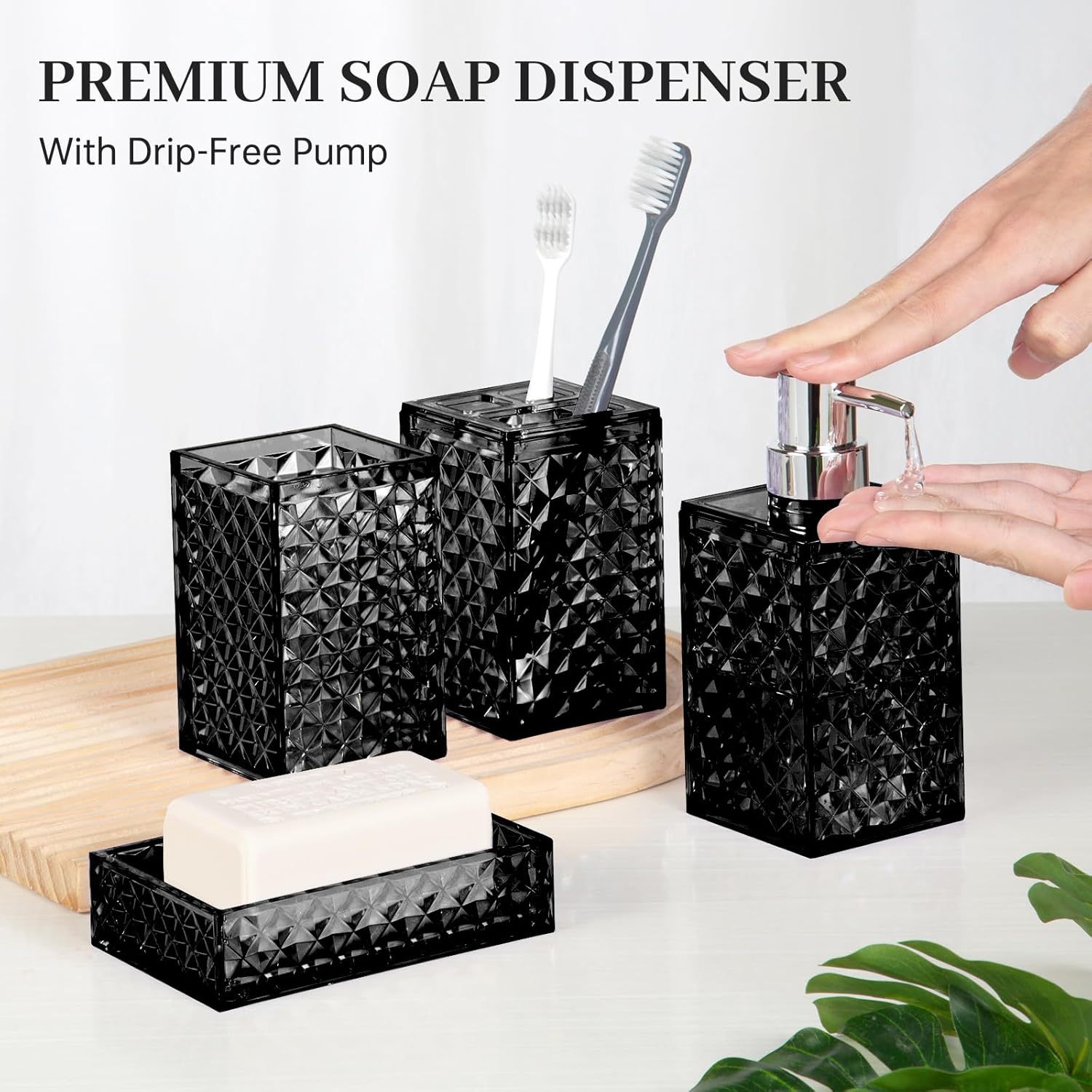Modern Bathroom Accessory Set with Grid Pattern Black