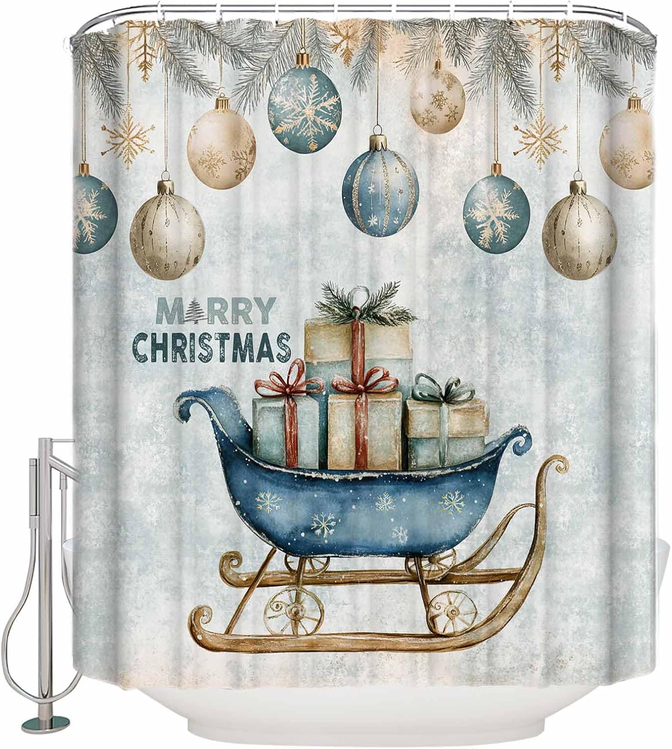 72 Inches Christmas Shower Curtain Set with 12 Hooks 1